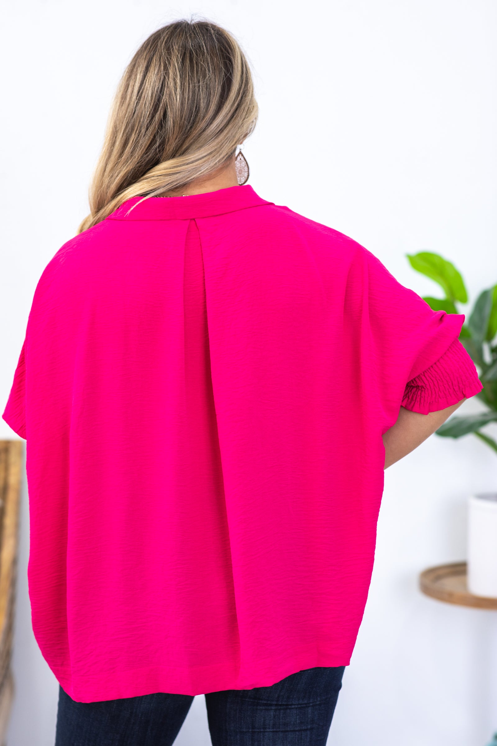 Pink Airflow Top With Smocked Cuff
