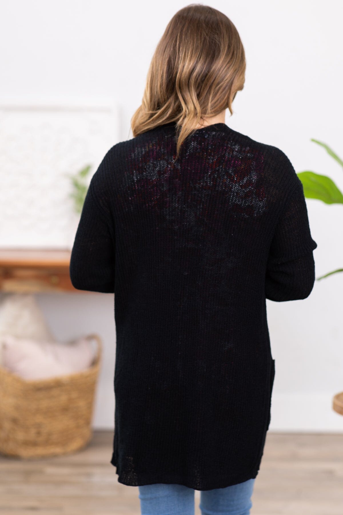 Black Sweater Cardigan With Pockets - Filly Flair