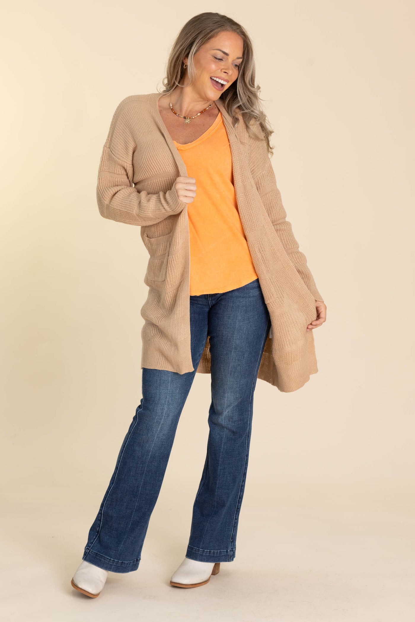 Stripe Textured Open Knit Cardigans