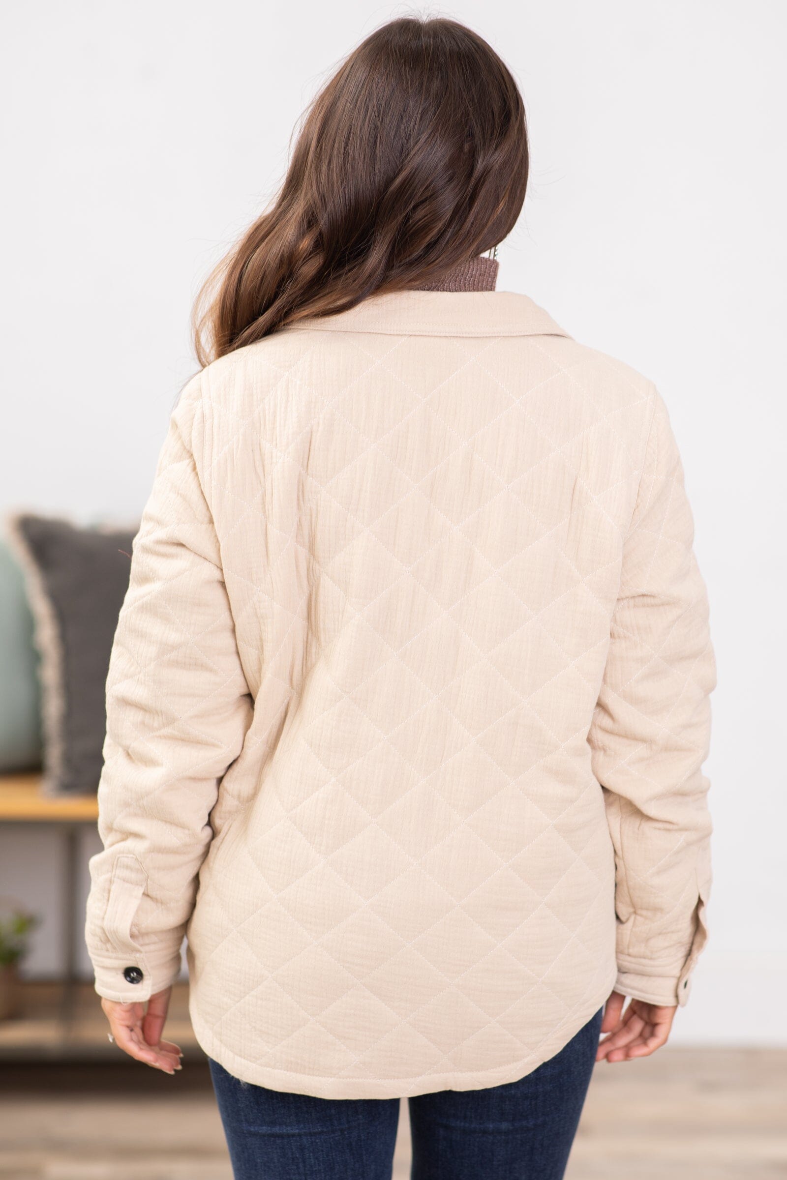 Beige Diamond Quilted Shacket - Filly Flair