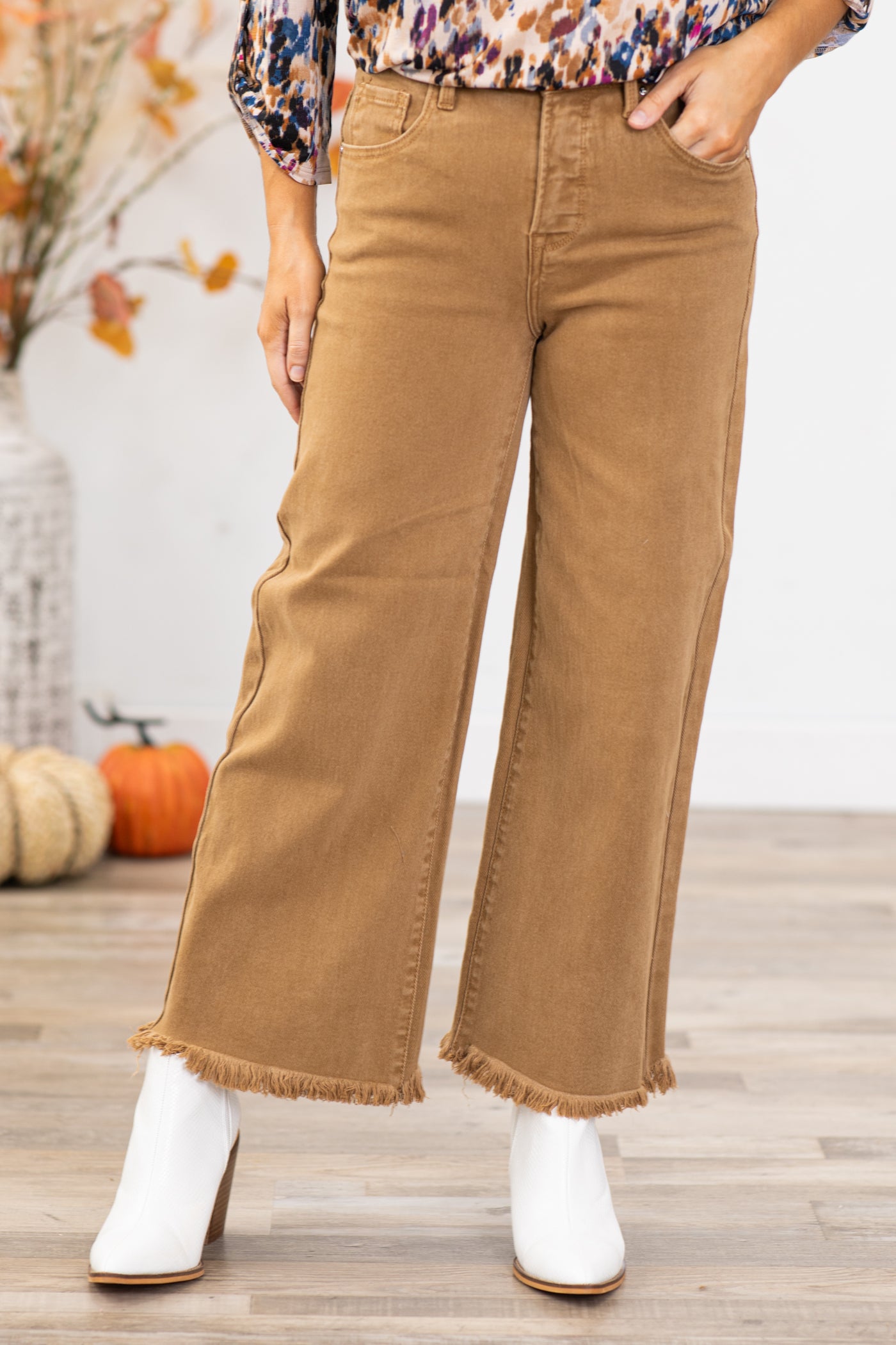 Risen Taupe Wide Leg Tummy Control Jeans · Filly Flair