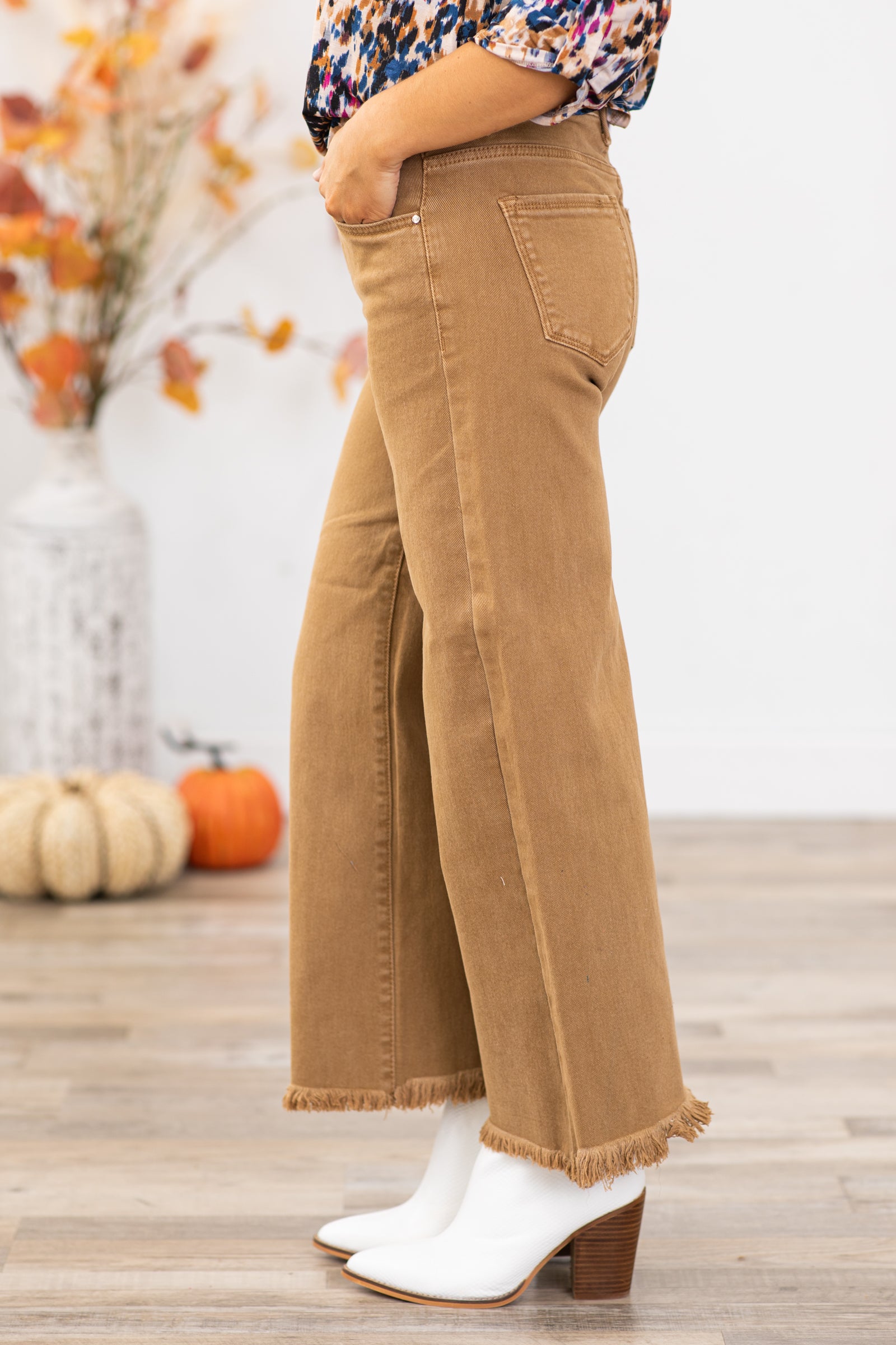 Risen Taupe Wide Leg Tummy Control Jeans