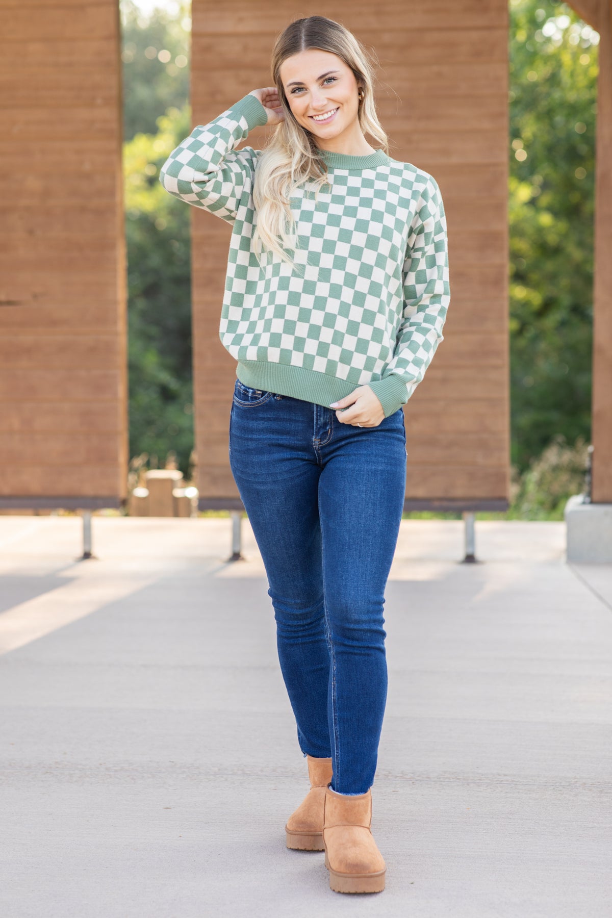 Checkerboard Knit Sweater · Filly Flair