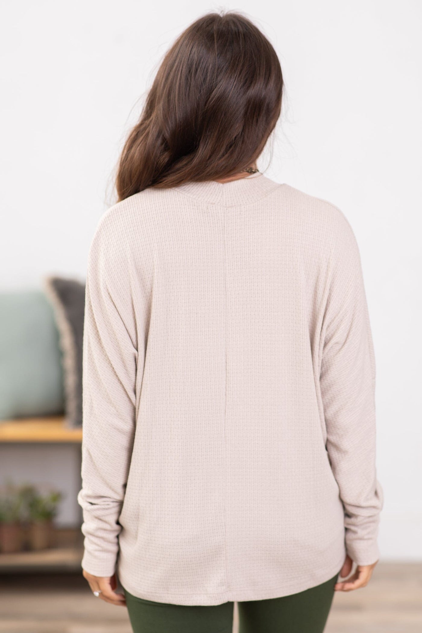 Light Taupe Mock Neck Textured Top - Filly Flair