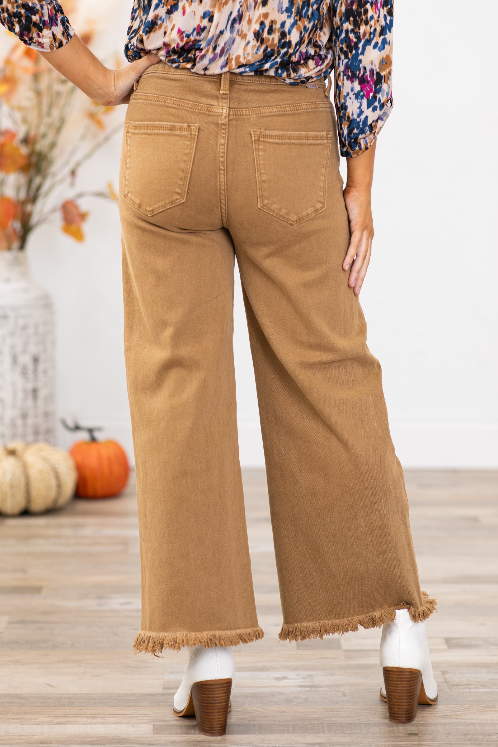 Risen Taupe Wide Leg Tummy Control Jeans
