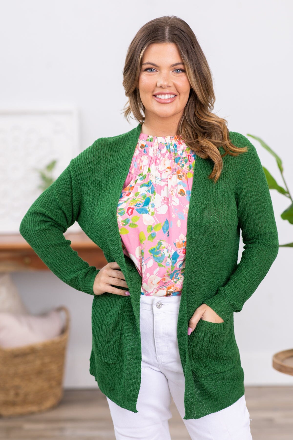 Green Sweater Cardigan With Pockets - Filly Flair