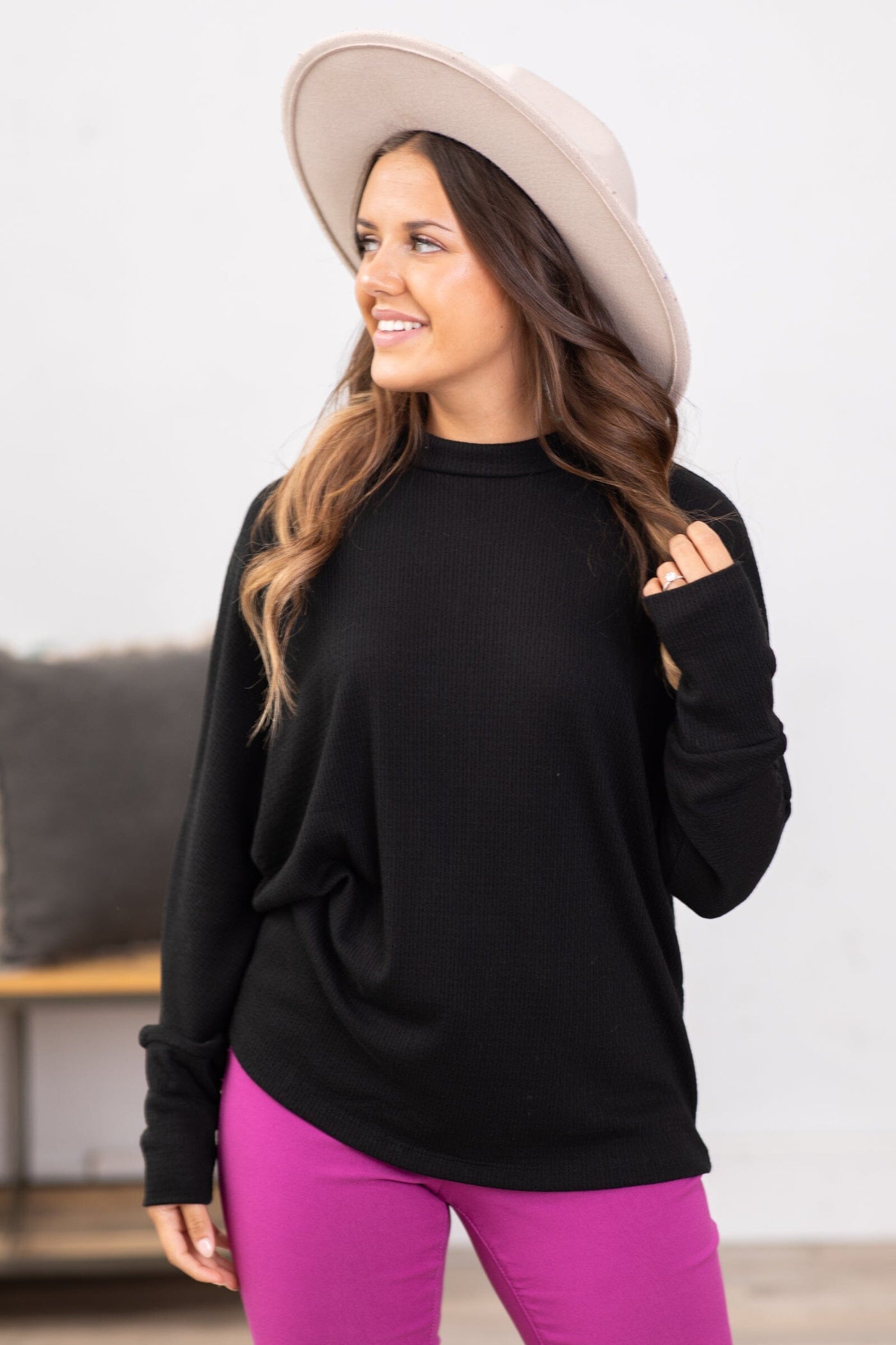 Black Mock Neck Textured Top - Filly Flair