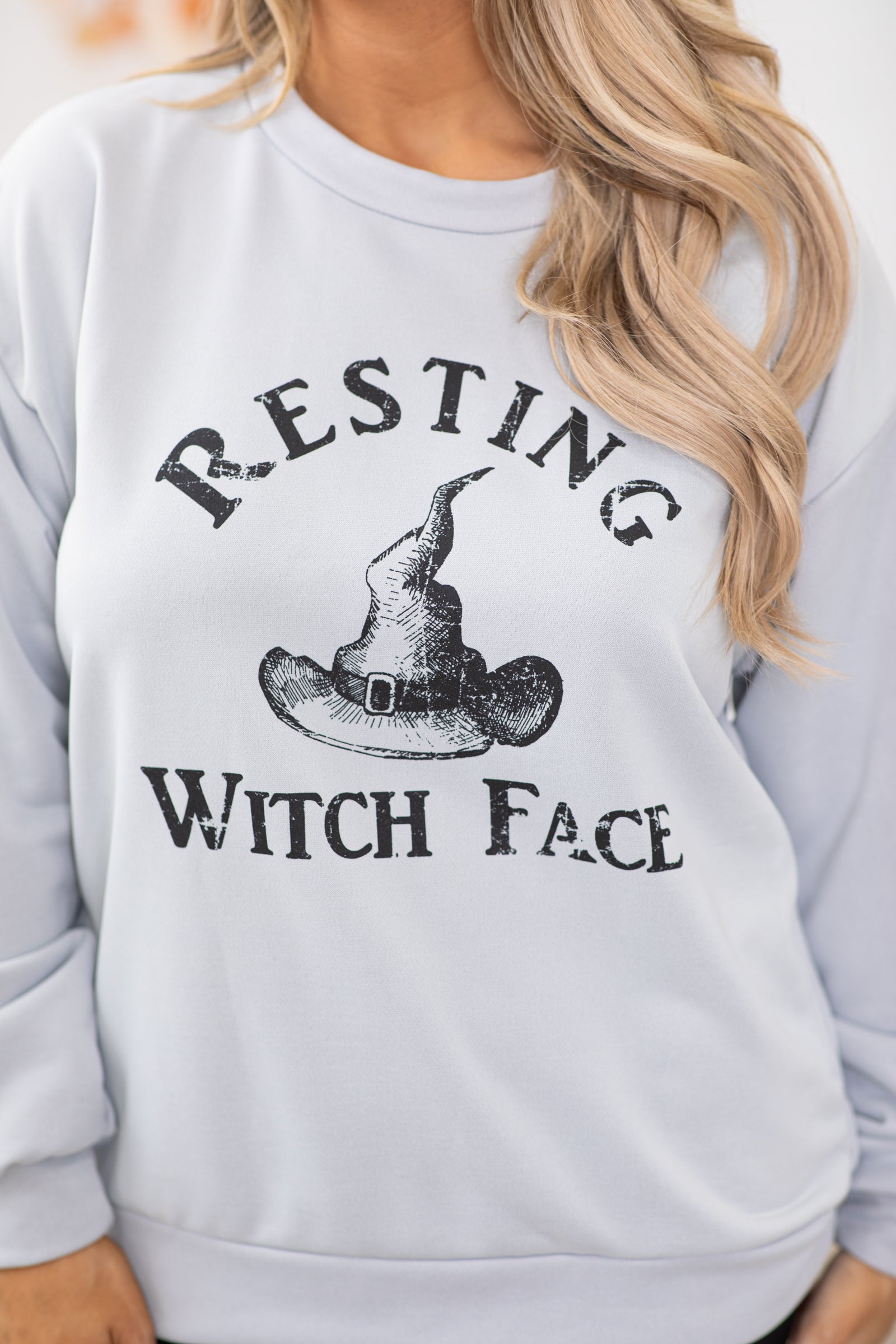 Grey Resting Witch Face Graphic Sweatshirt