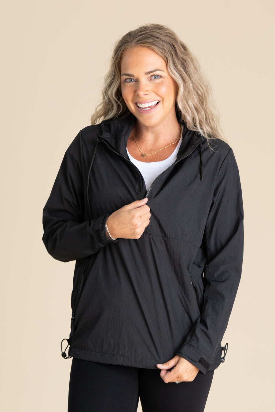 Black Half-Zip Nylon Active Jacket