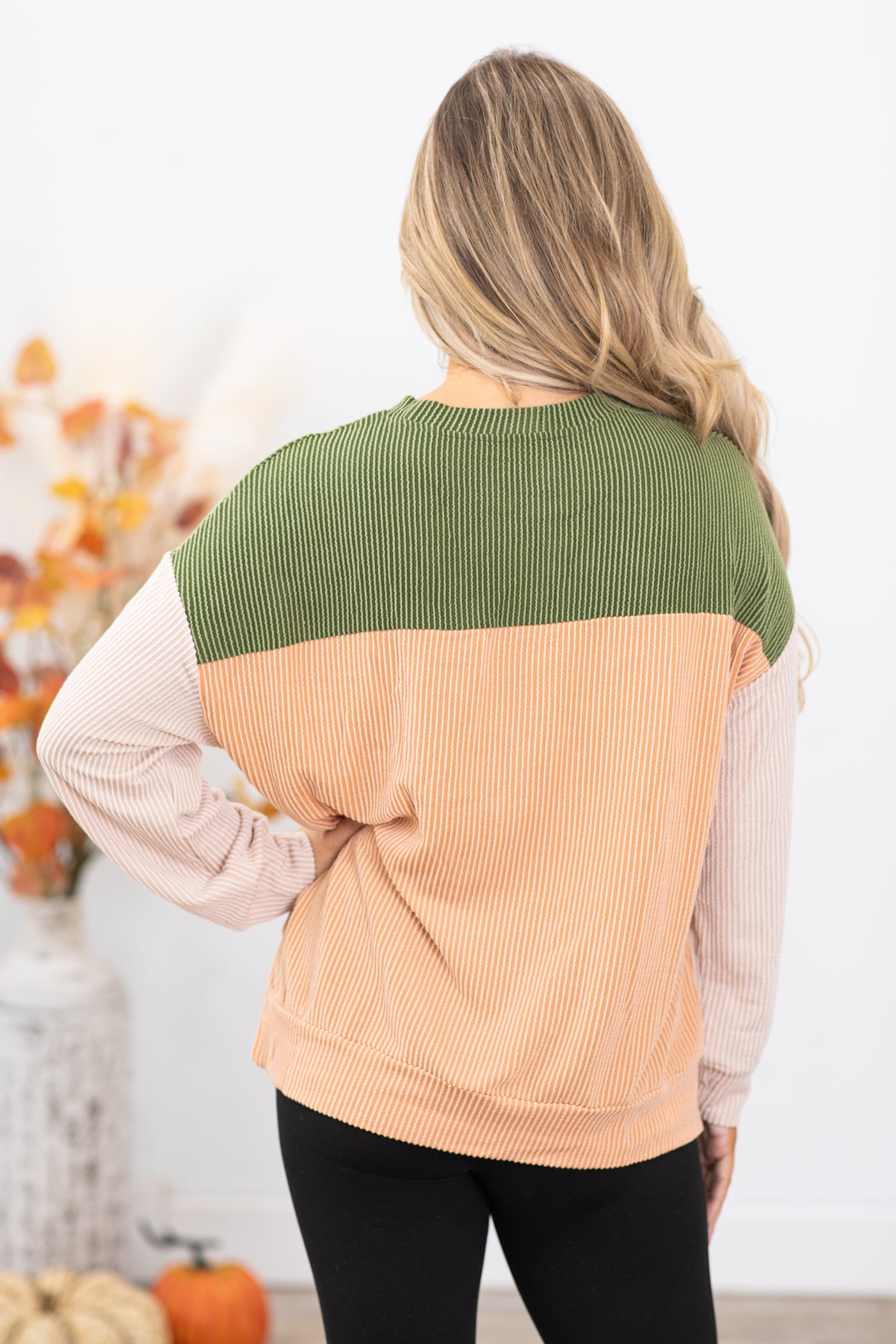 Olive and Tan Colorblock Top · Filly Flair