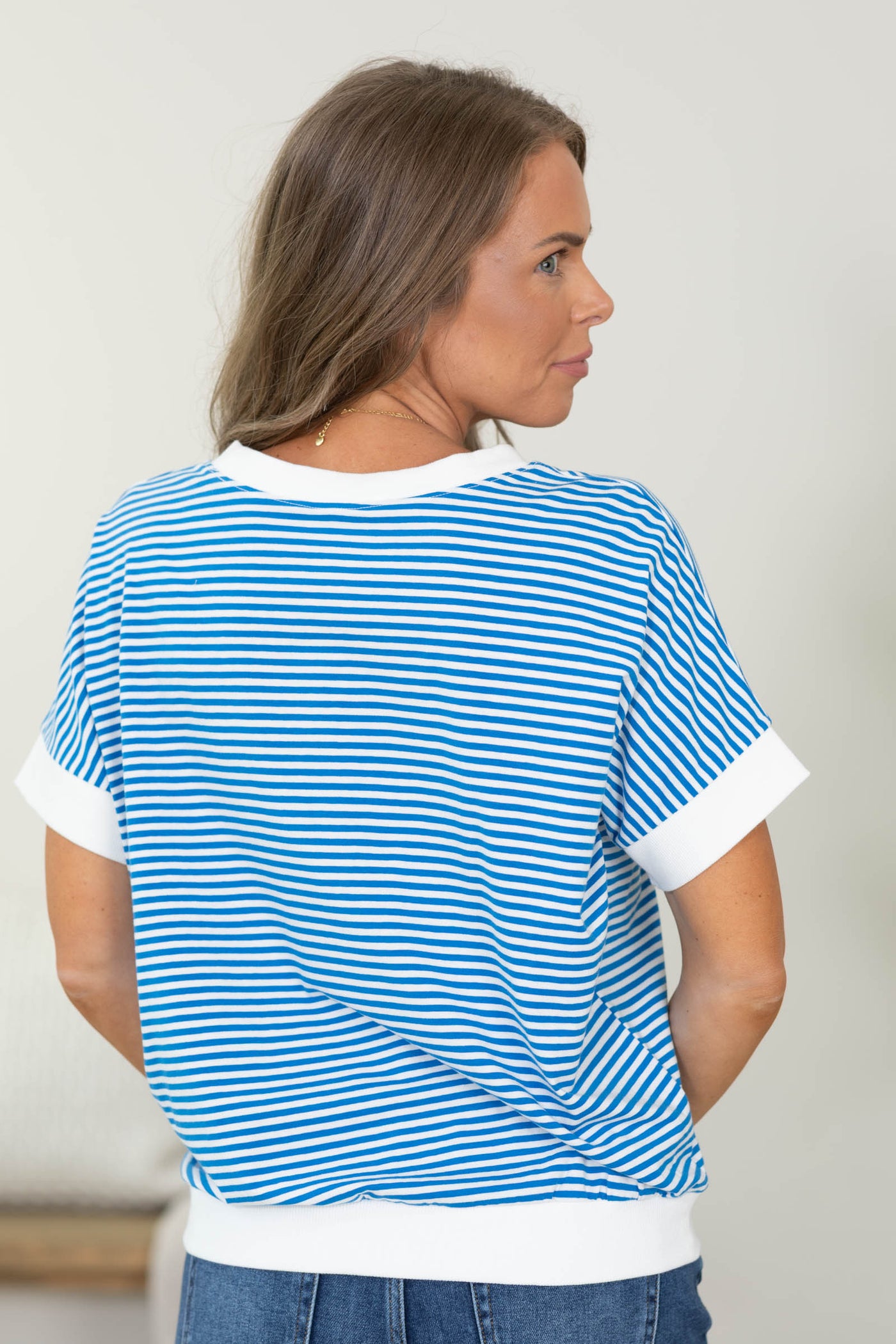 Stripe Contrast Trim Rib Banded Knit Top