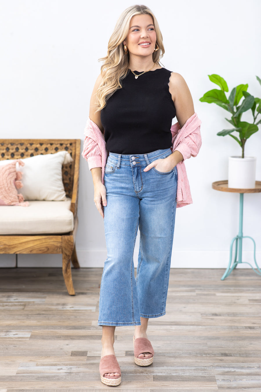 Judy Blue Double Trouble Cropped Wide Leg Jean