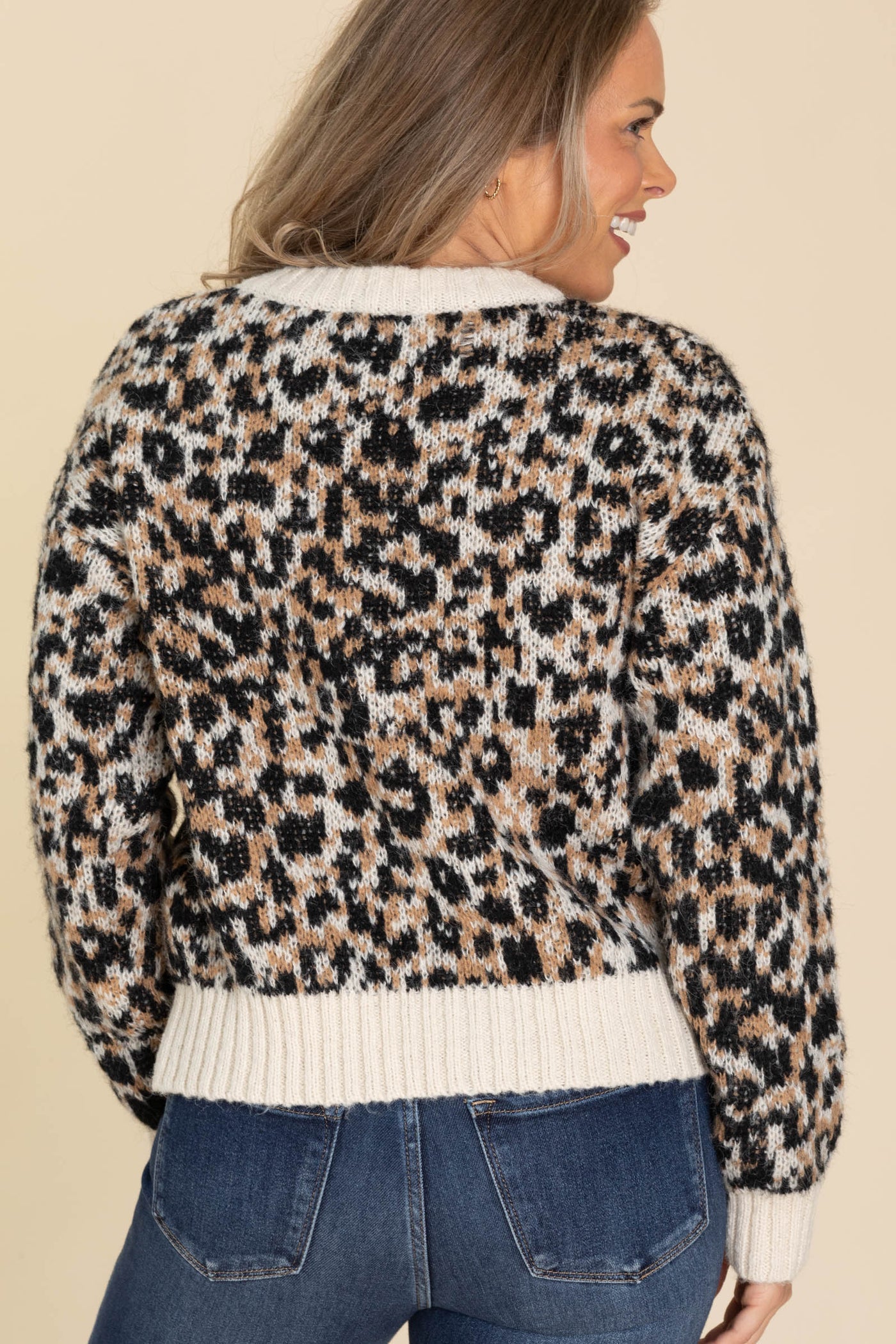 Leopard With White Trim Sweater