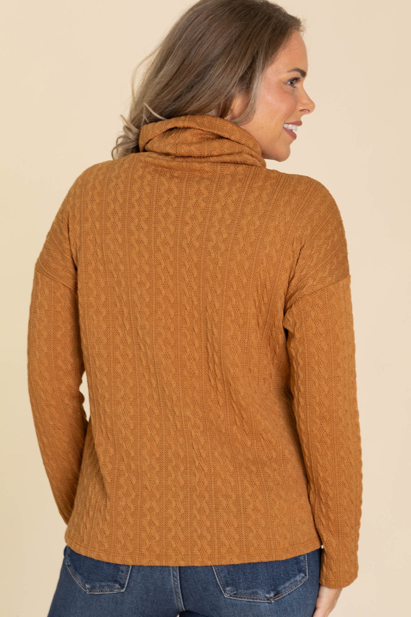 Cinnamon Textured Turtle Neck Knit Top
