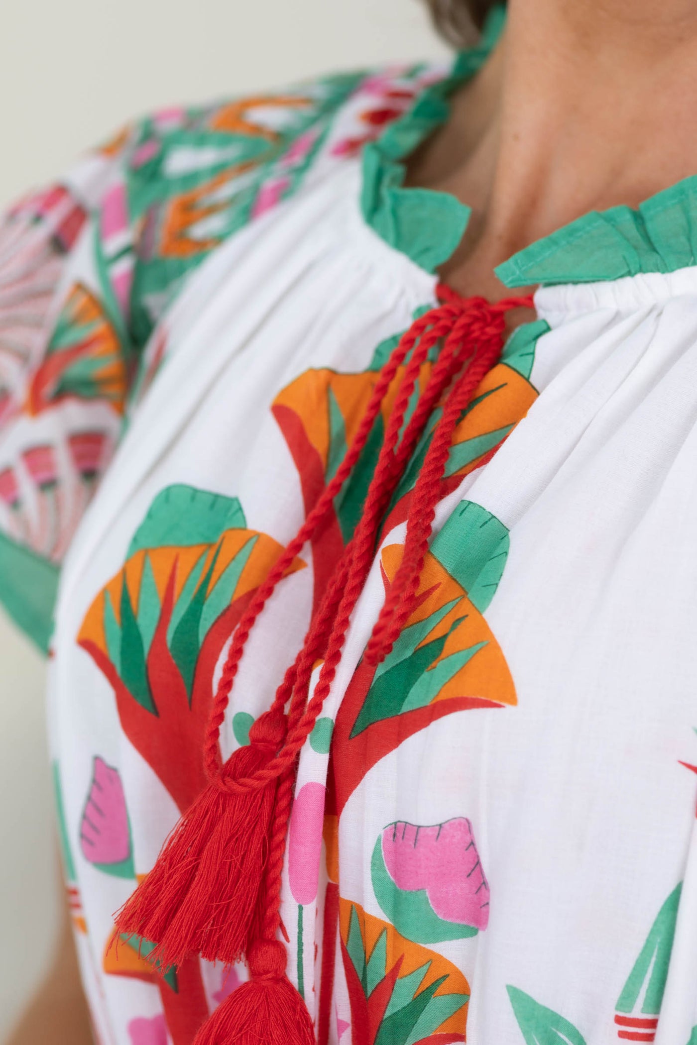 Off White Multicolor Printed Maxi Dress With Tassels