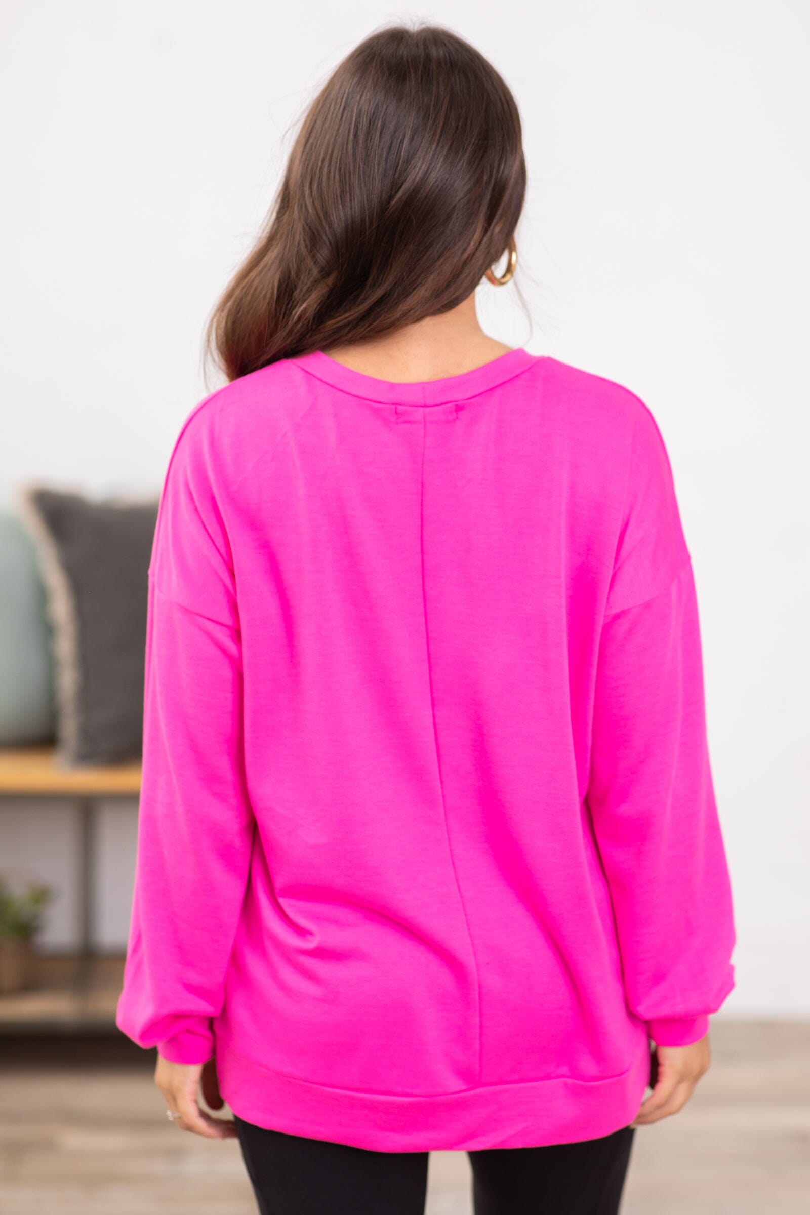 Hot Pink Crew Neck Long Sleeve Top - Filly Flair