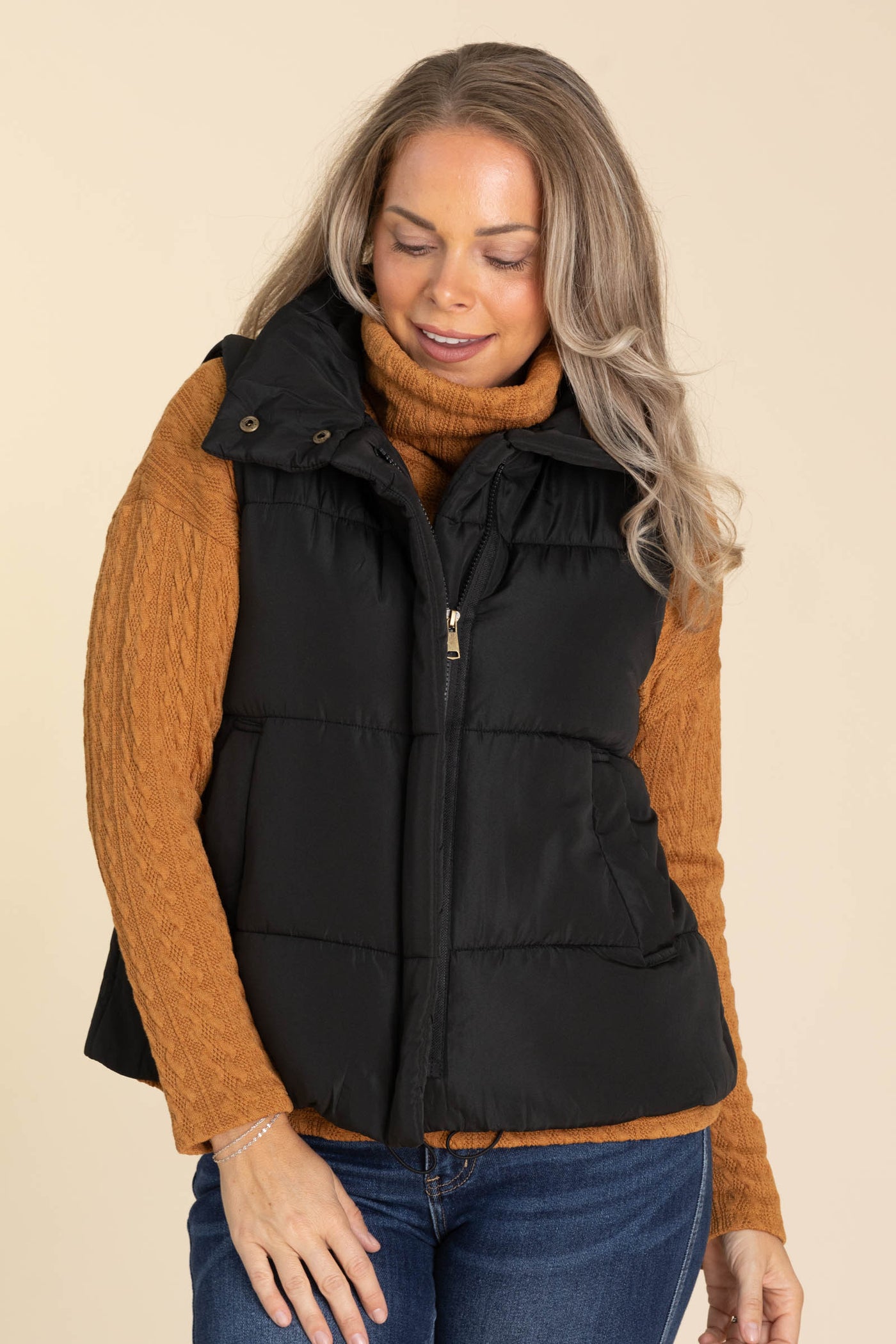 Solid Zip Up Puffer Vest