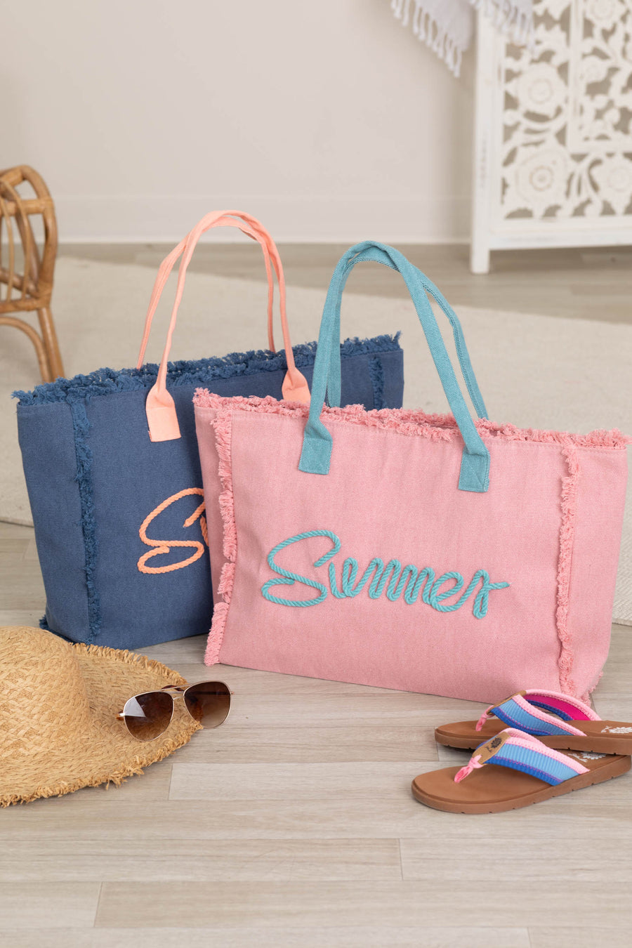 Summer Letter Fringe Canvas Tote Bags