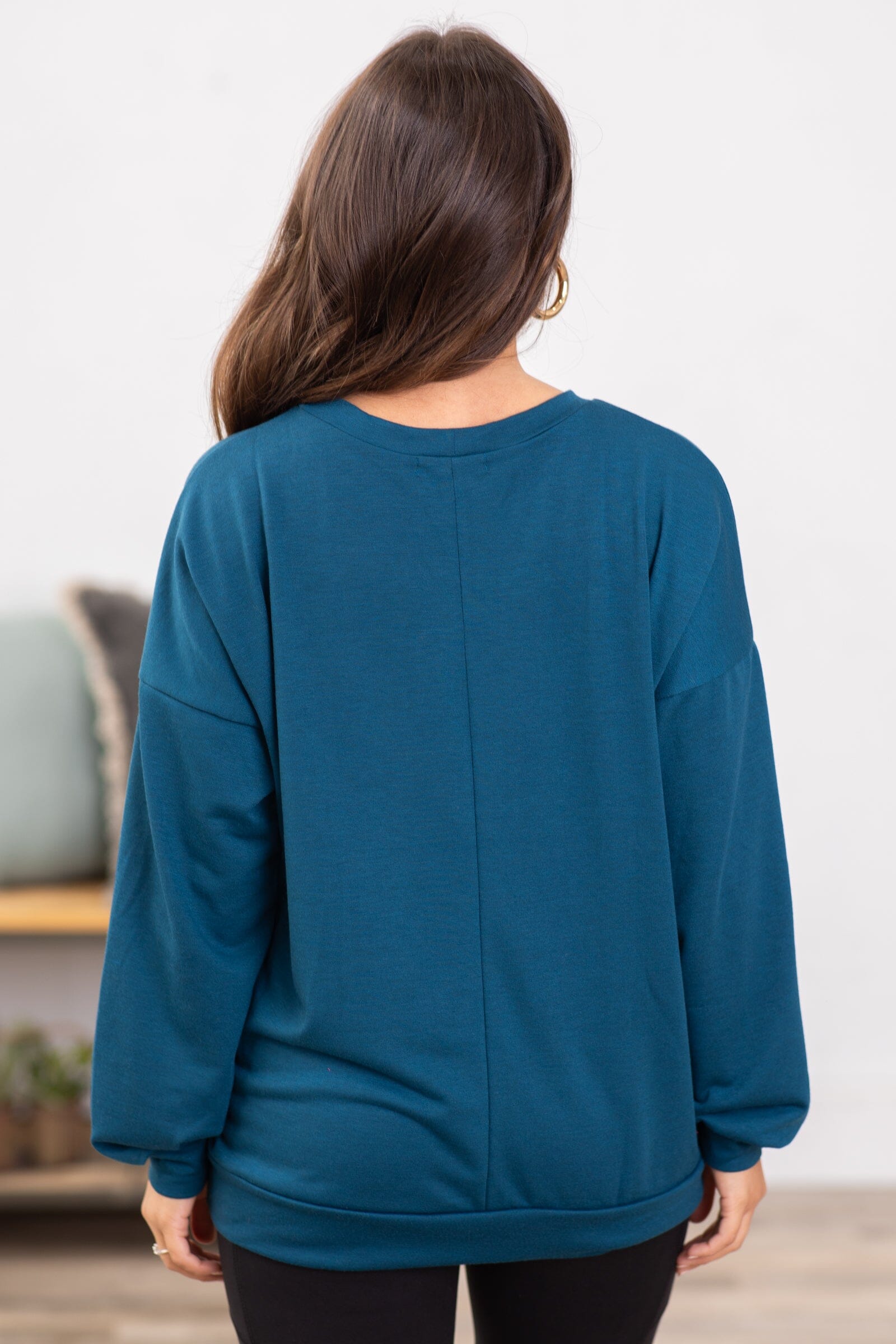 Teal Crew Neck Long Sleeve Top - Filly Flair