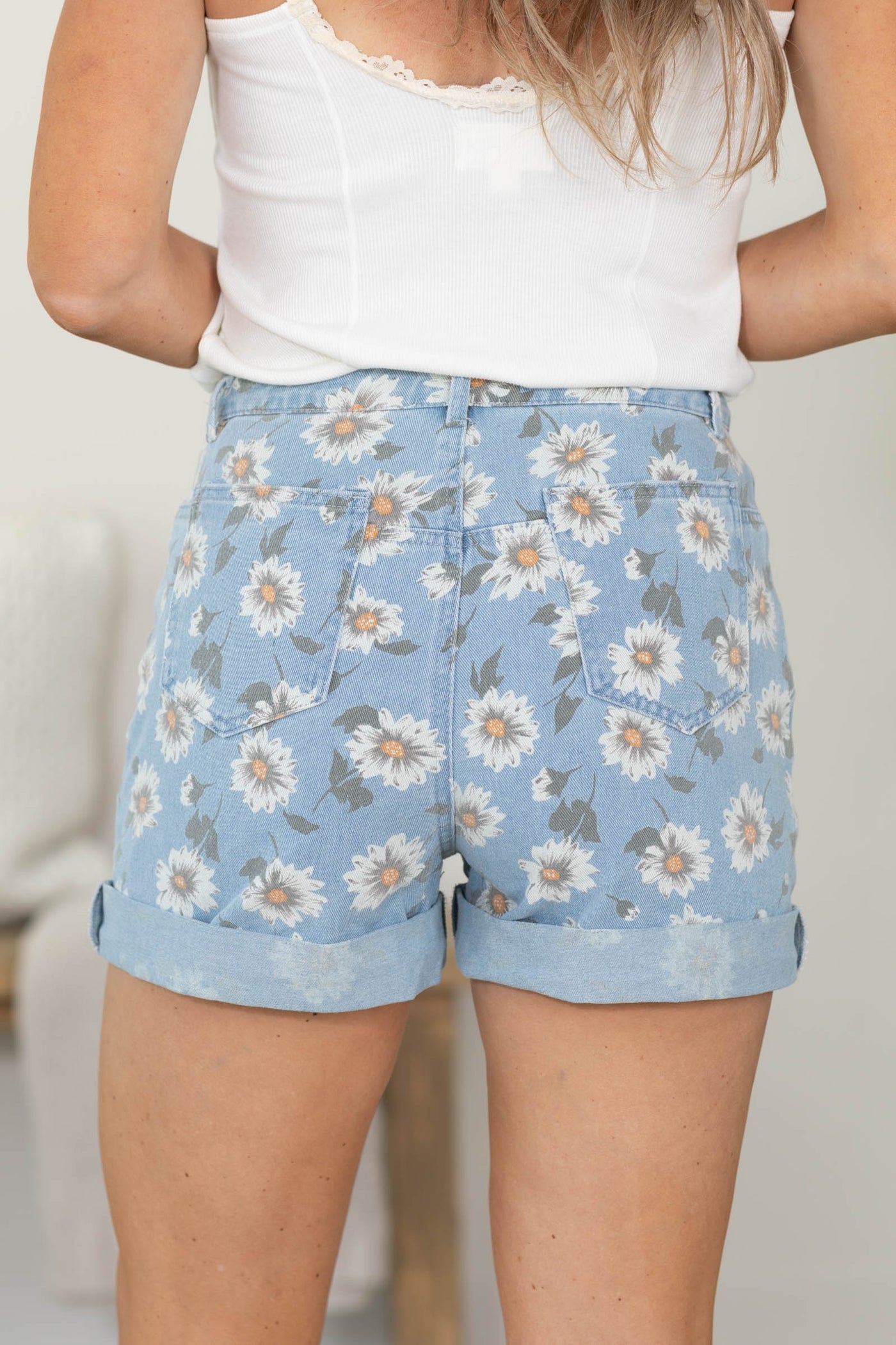 Light Blue Wildflower Denim Shorts