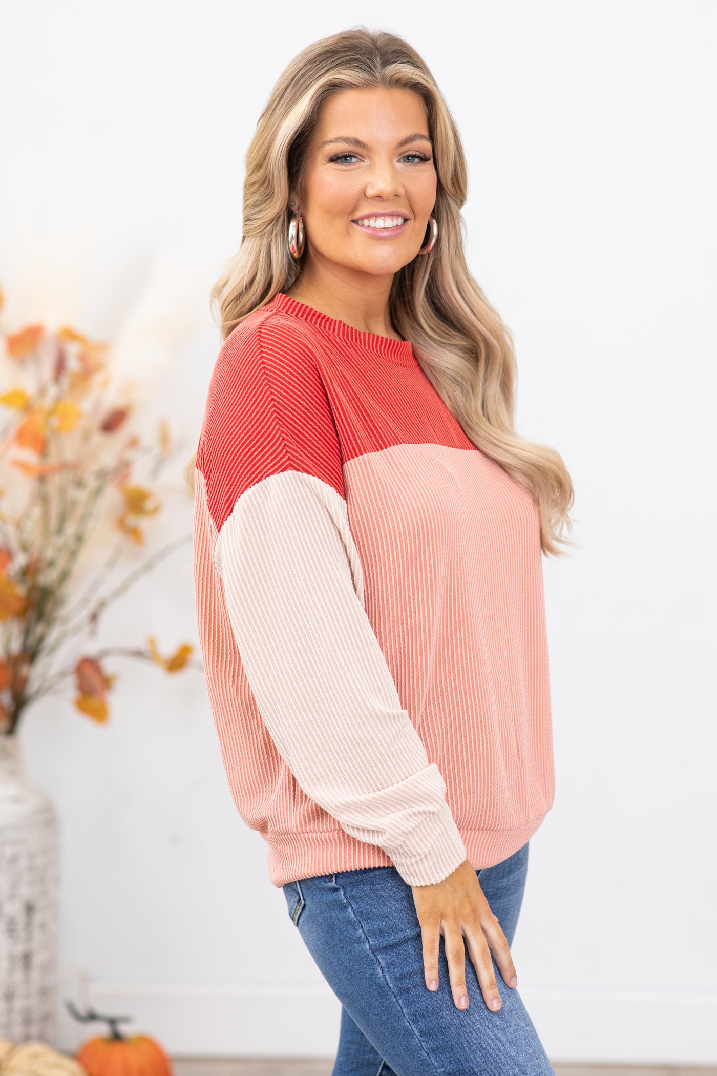 Crimson and Beige Colorblock Top · Filly Flair