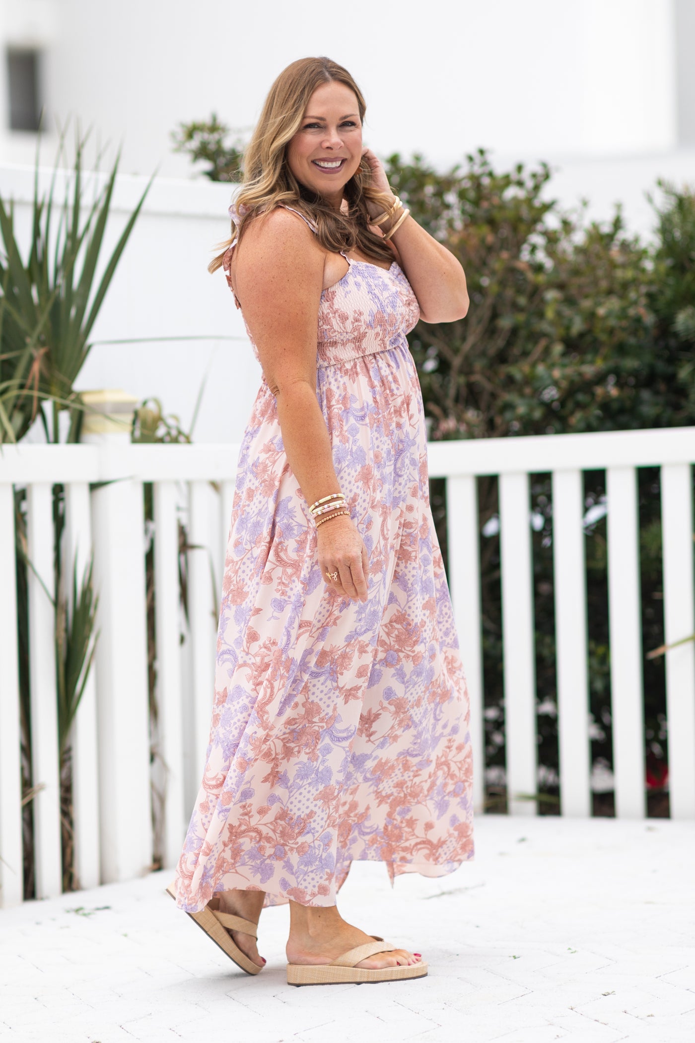 floral smocked maxi dress Peach Paisley Floral Smocked Maxi Dress