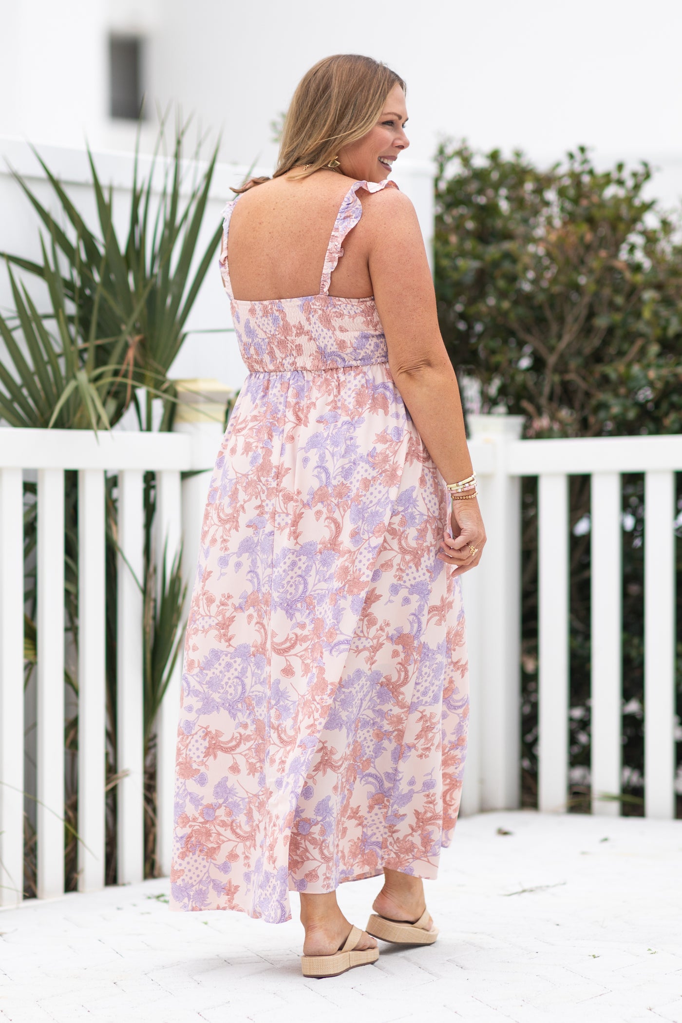 Mittoshop Women's Peach Paisley Floral Smocked Maxi Dress | Size S Mittoshop Women's Peach Paisley Floral Smocked Maxi Dress | Size S