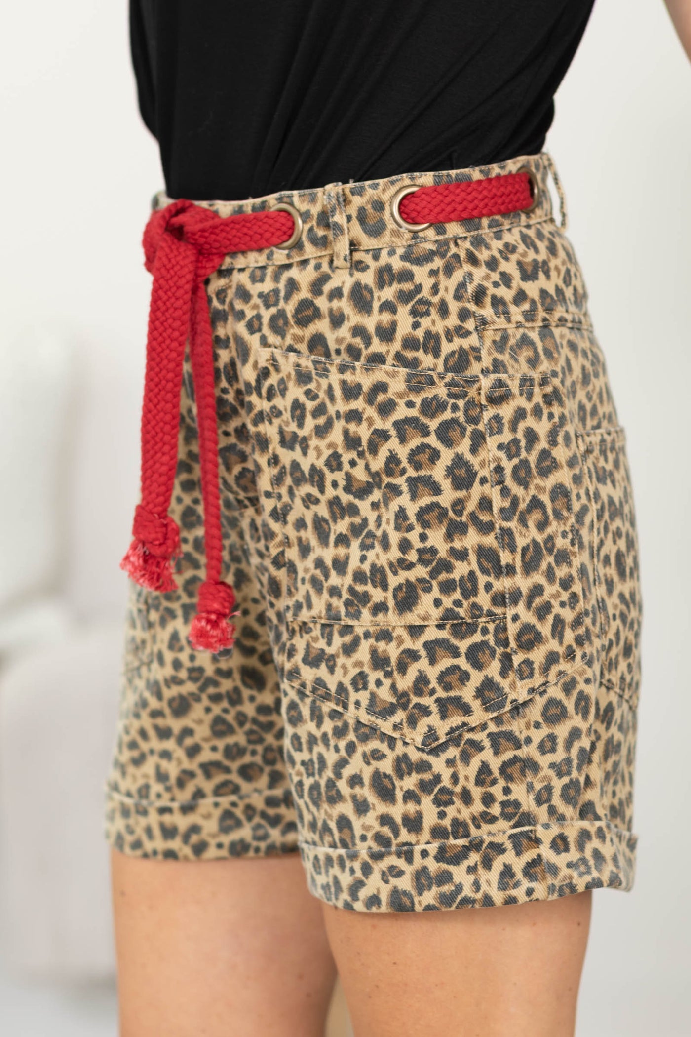 Leopard Washed Vintage Red Rope Shorts