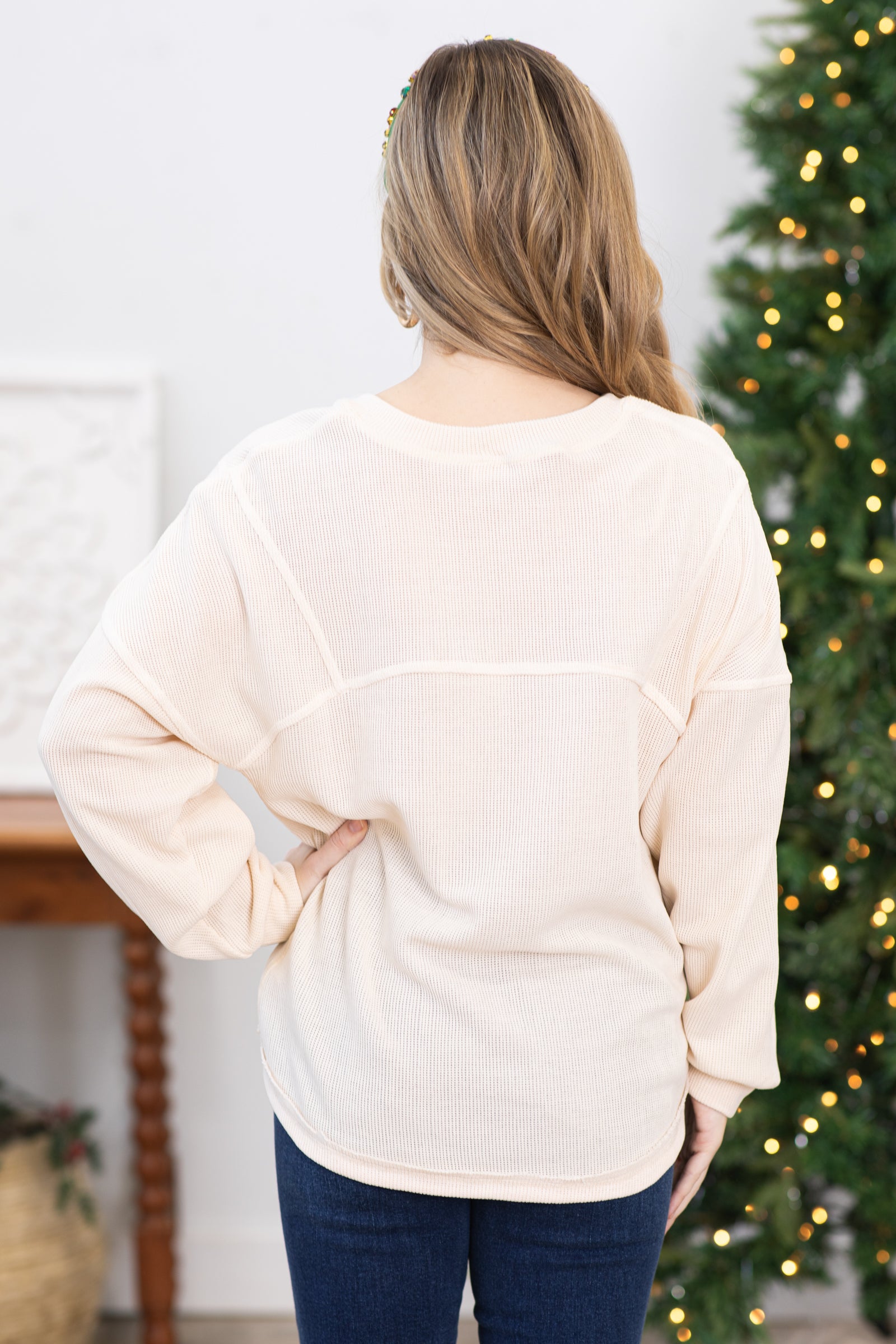 Cream Ribbed Soft Knit Top