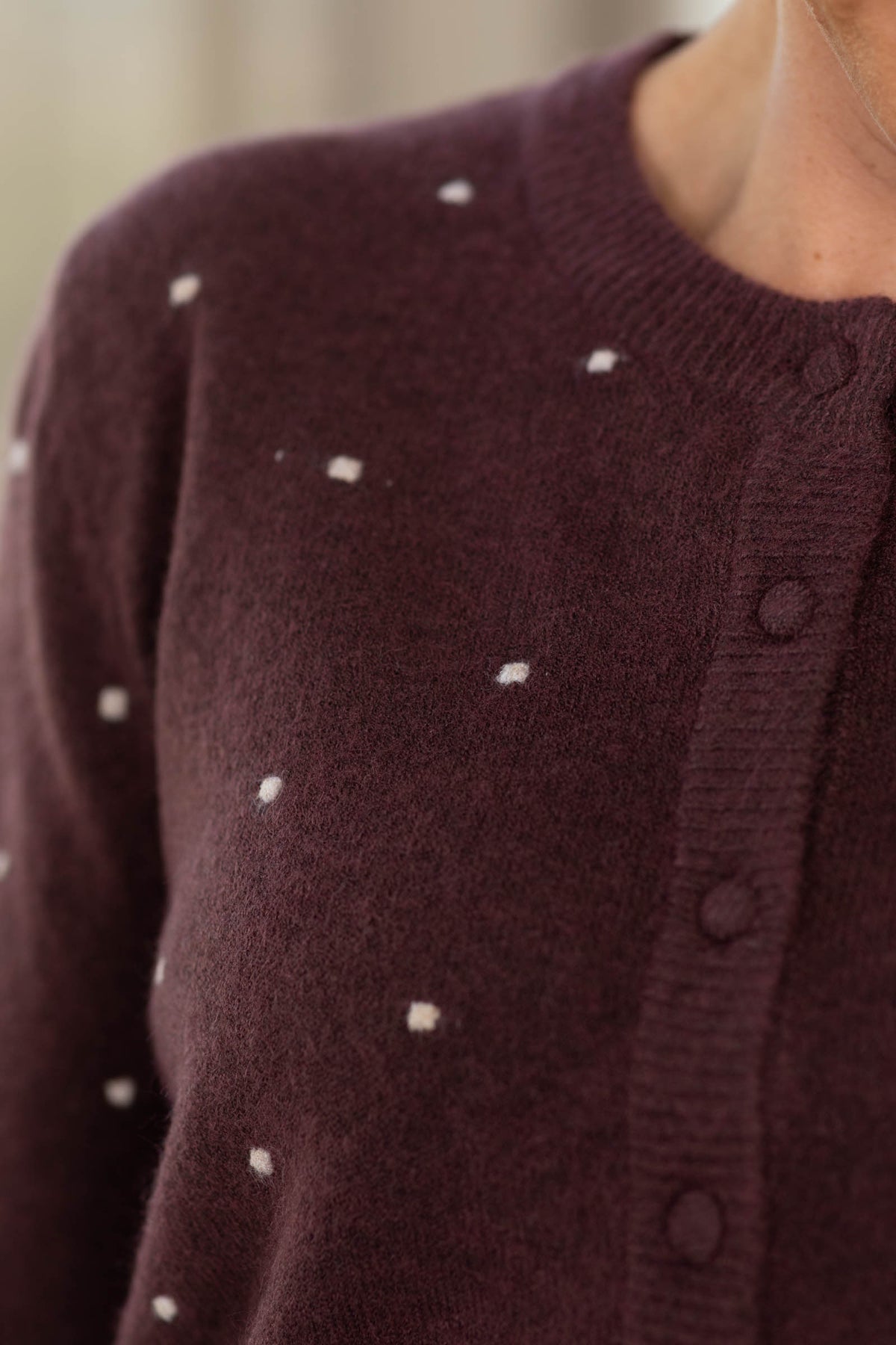 Dark Plum Raised Polka Dot Sweater Cardigan
