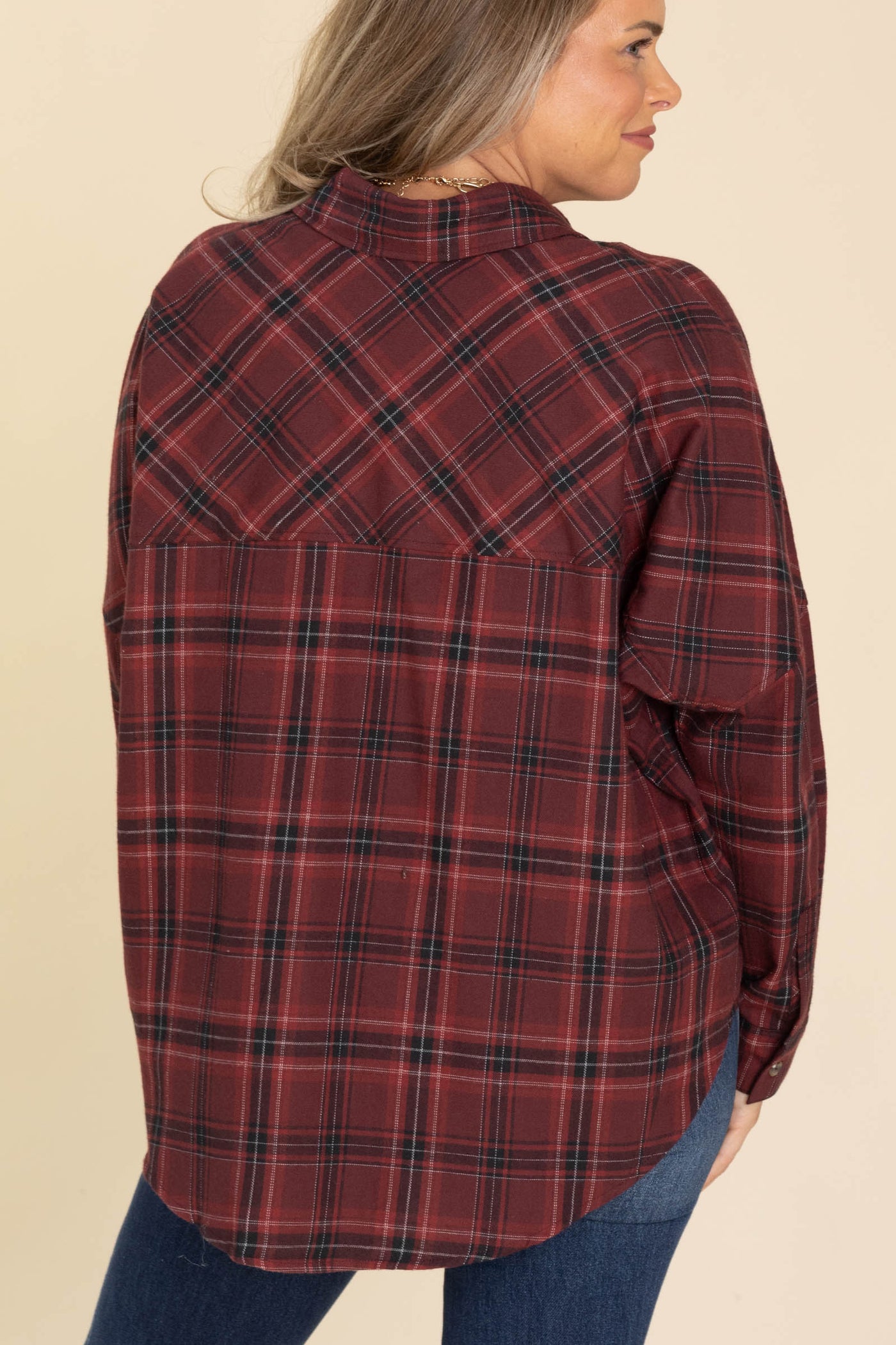 Burgundy Soft Brushed Plaid Woven Button Up