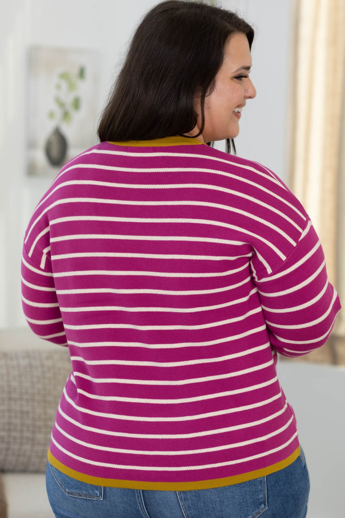 Staccato Stripe Color Contrast Long Sleeve Knit Sweater Top