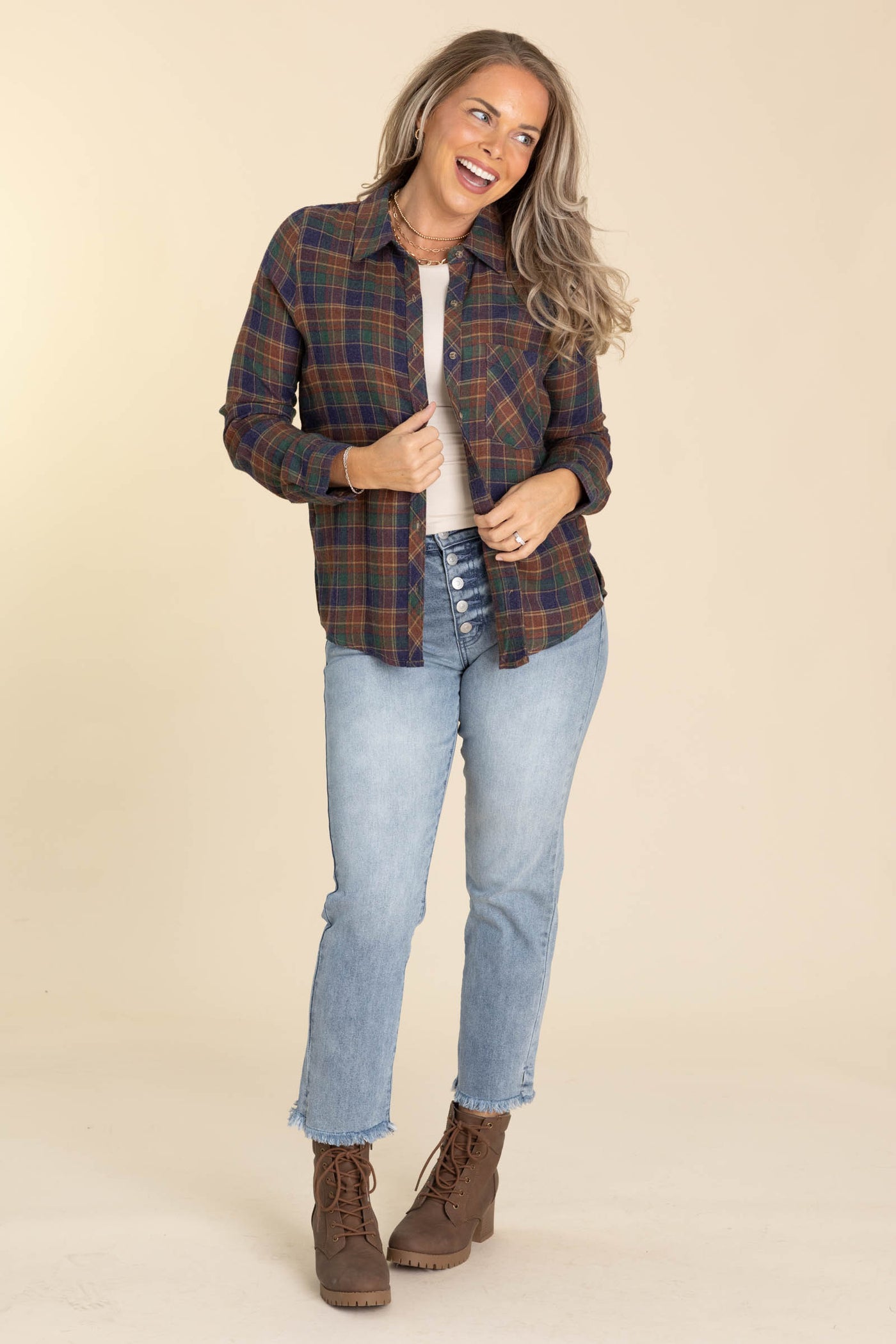 Rust Multicolor Soft Brushed Flannel Top