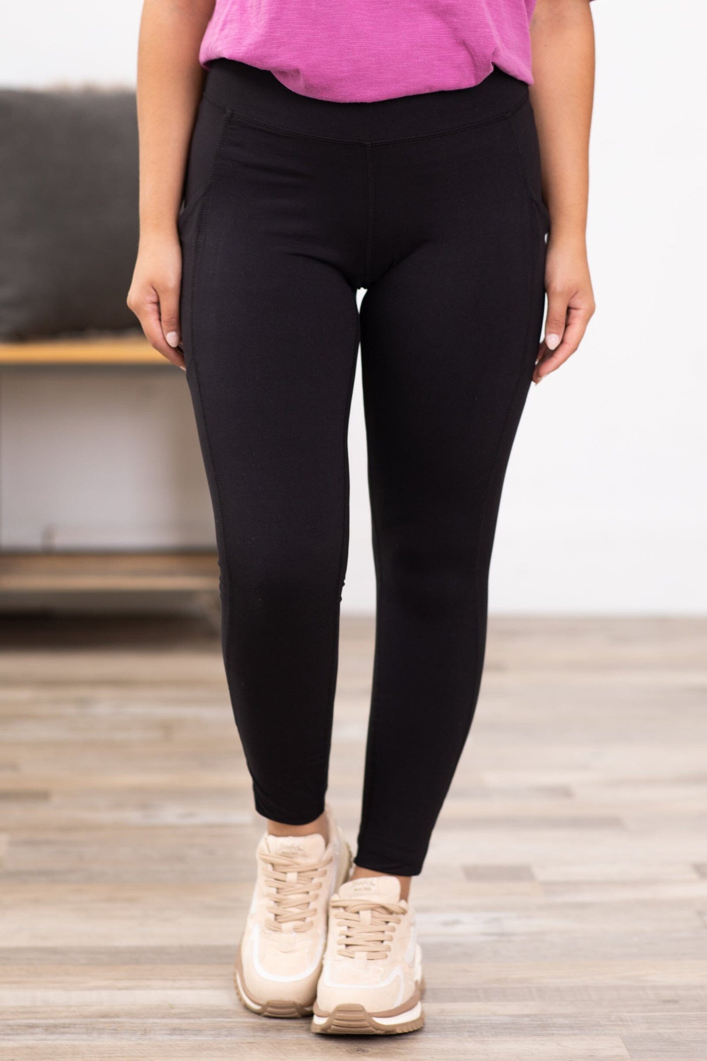 Black Buttery Soft Leggings With Side Pocket - Filly Flair