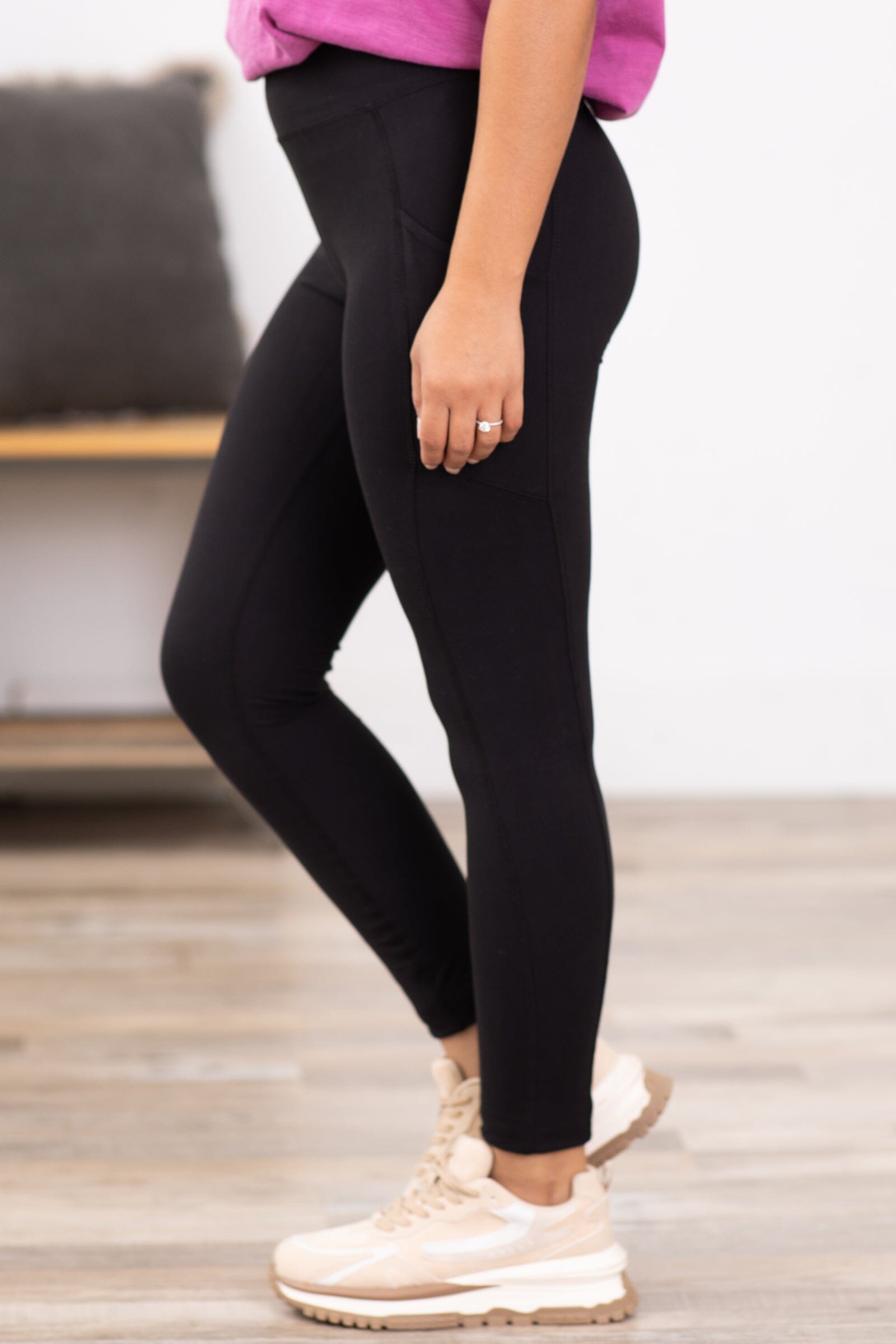 Black Buttery Soft Leggings With Side Pocket - Filly Flair