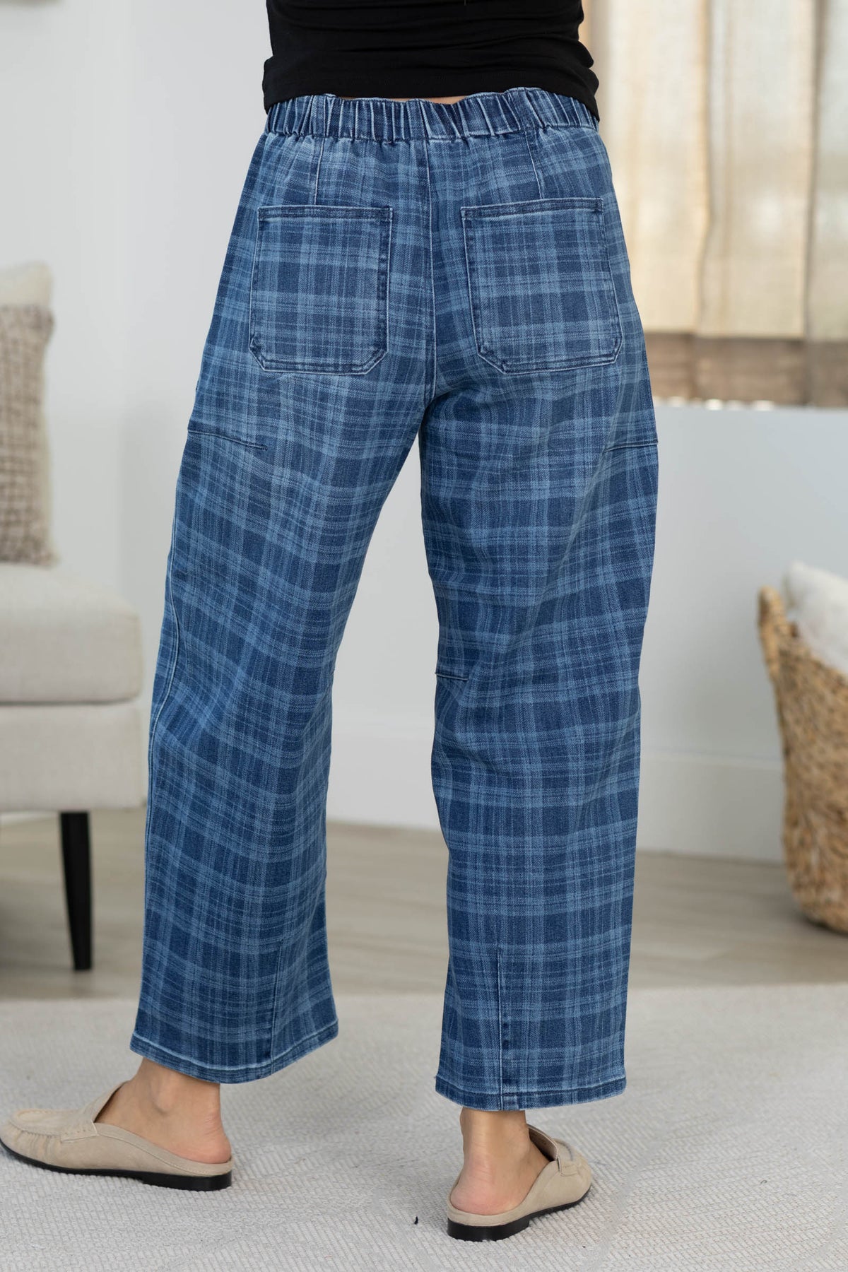 Risen Medium Wash Slouchy Barrel Plaid Jeans