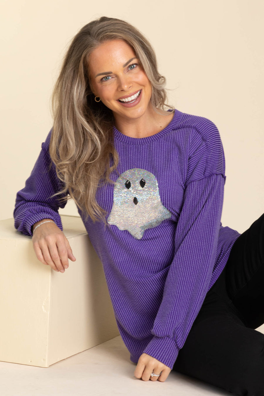 Purple Ribbed Long Sleeve With Ghost Patch