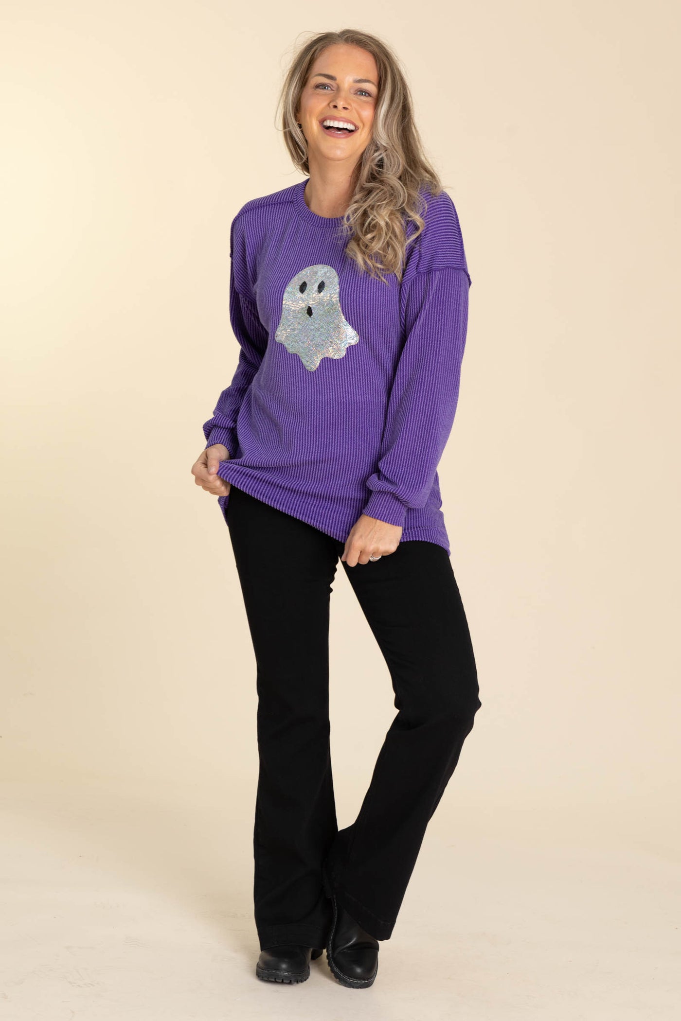 Purple Ribbed Long Sleeve With Ghost Patch