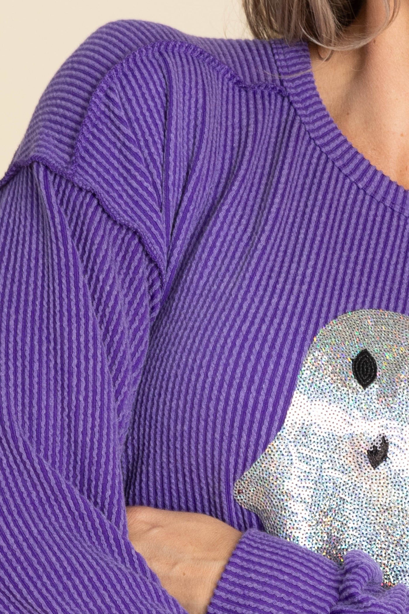 Purple Ribbed Long Sleeve With Ghost Patch