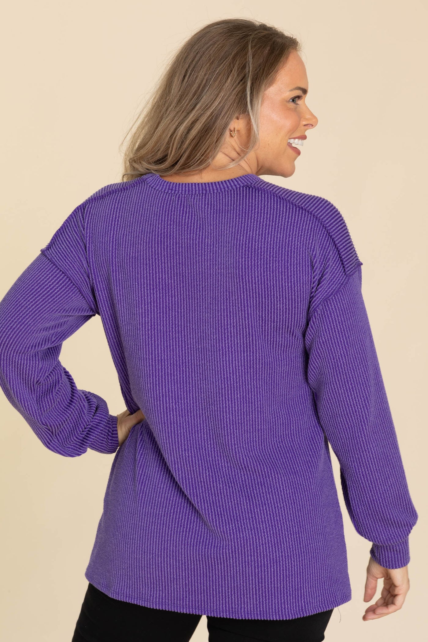 Purple Ribbed Long Sleeve With Ghost Patch