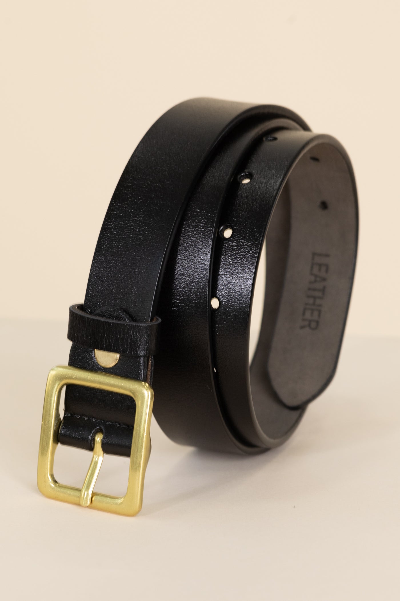 Solid Black Belt With Gold Square Buckle