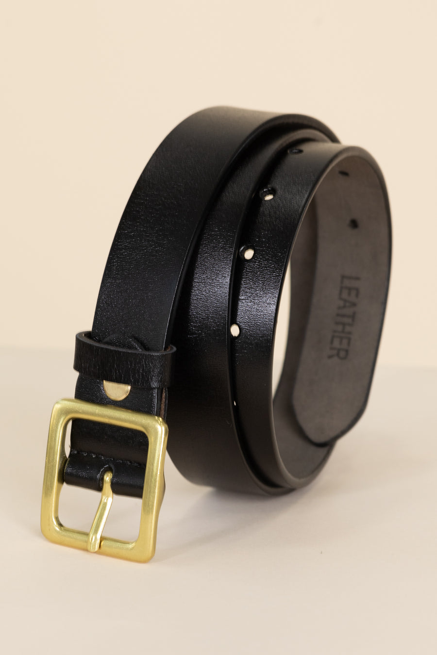Solid Black Belt With Gold Square Buckle