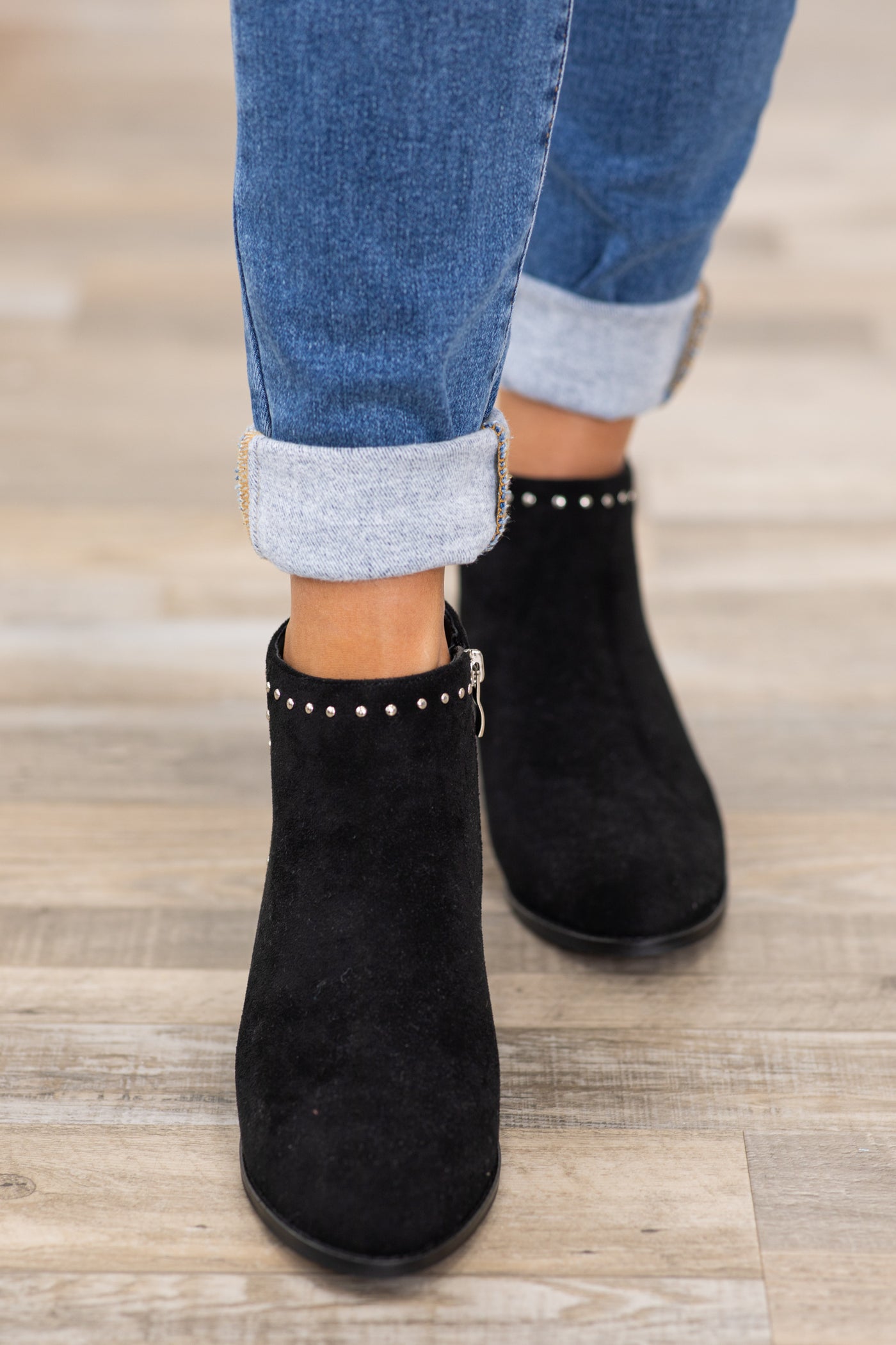 Black Ankle Booties With Stud Detail