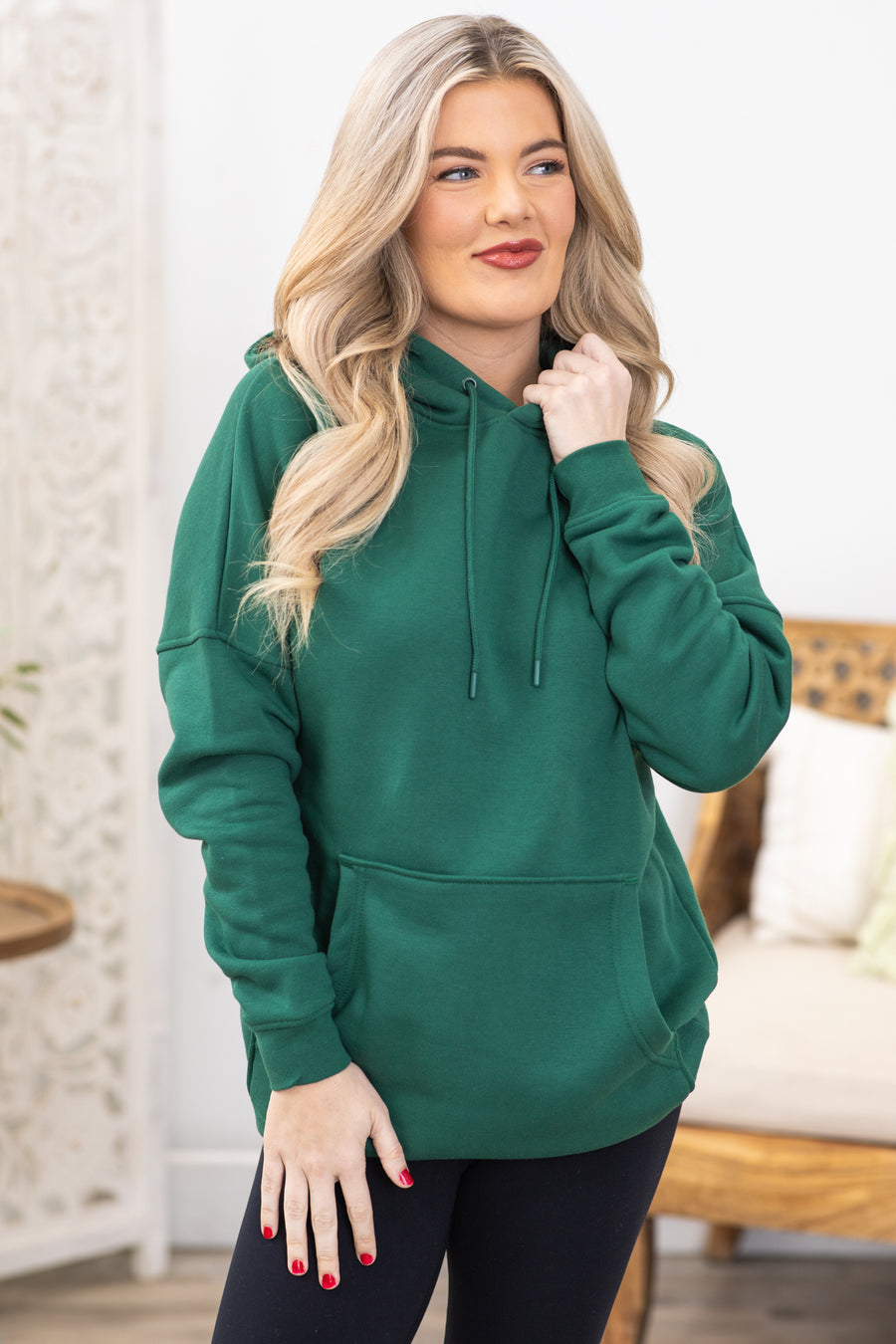 Hunter Green Longline Fleece Hoodie