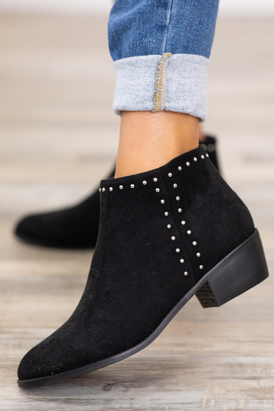 Black Ankle Booties With Stud Detail
