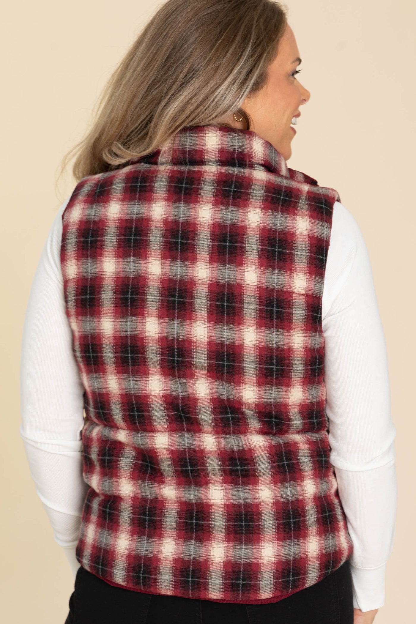Corduroy And Plaid Reversible Puffer Vest