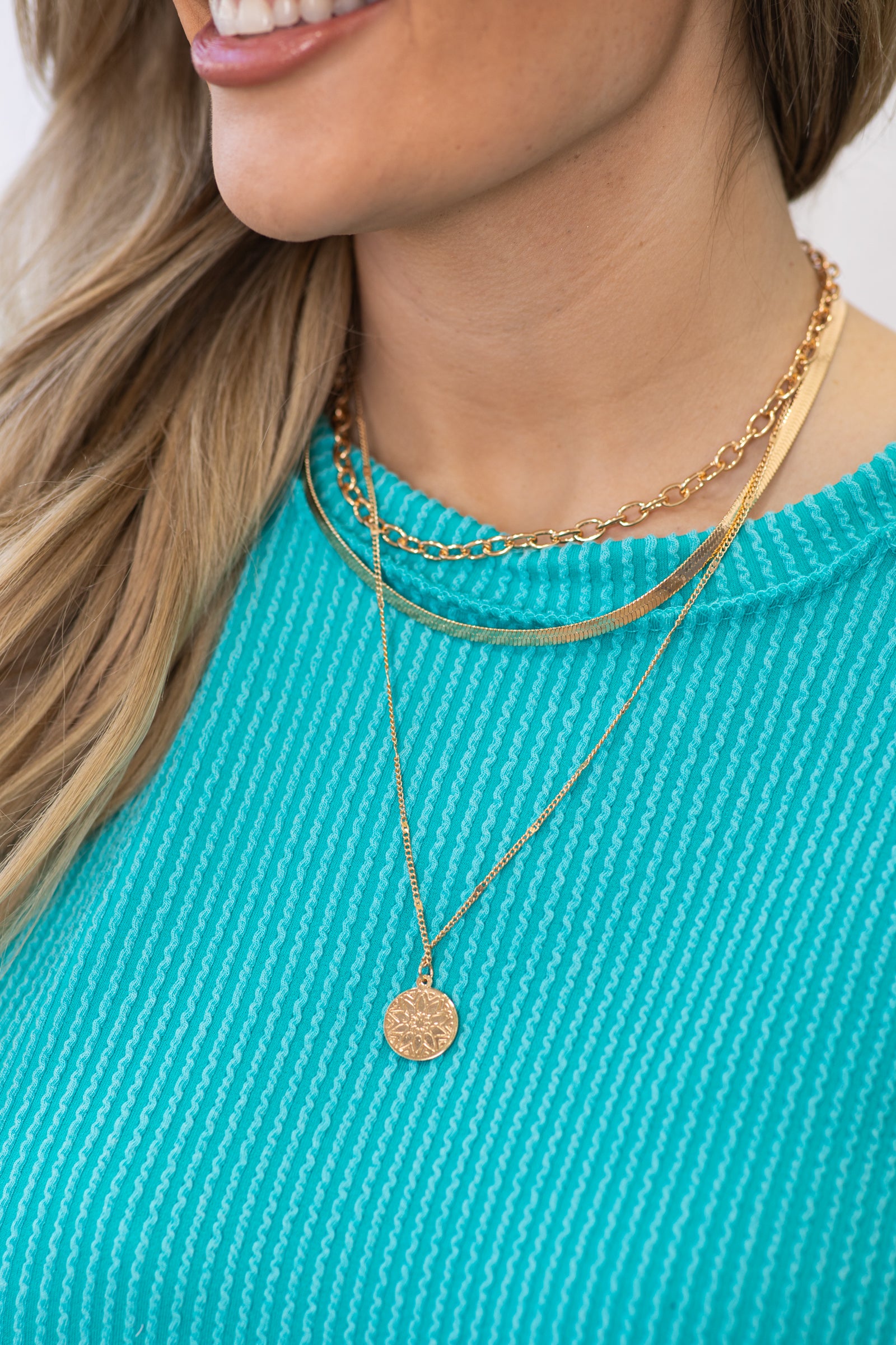 Gold Circle Pendant Multi Chain Necklace · Filly Flair