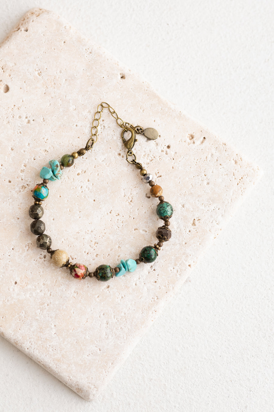 Bronze Bracelet With Beads And Natural Stones