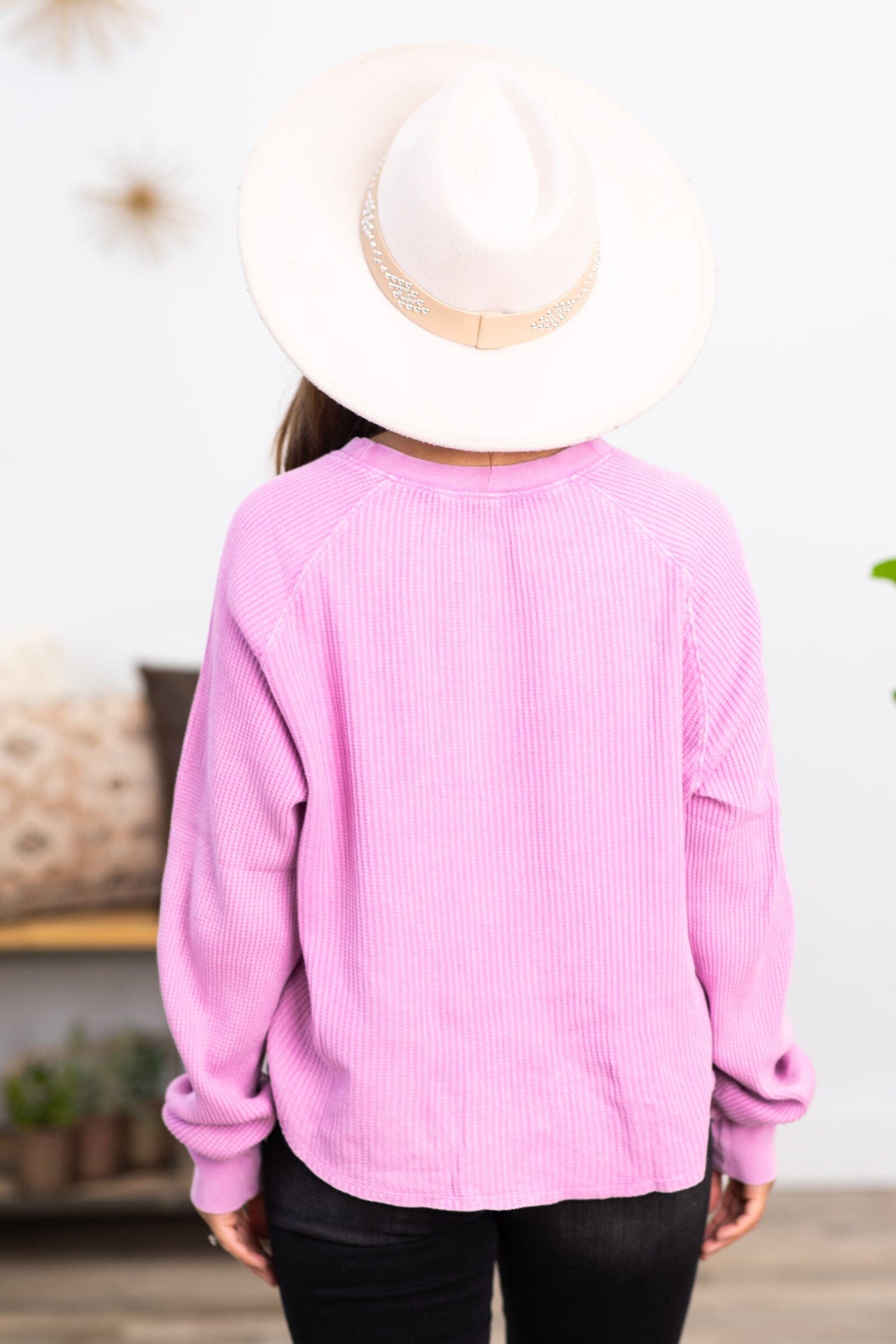 Orchid Washed Waffle Knit Henley Top - Filly Flair