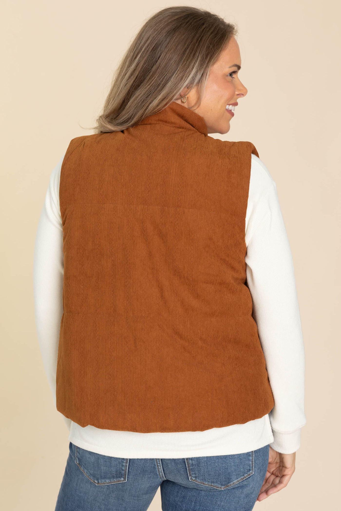 Corduroy And Plaid Reversible Puffer Vest